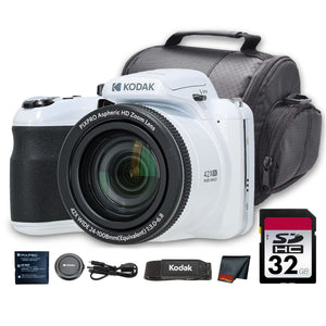 Kodak PIXPRO AZ425 Digital Camera White AZ425WH + 32GB Card + Bag + Cloth