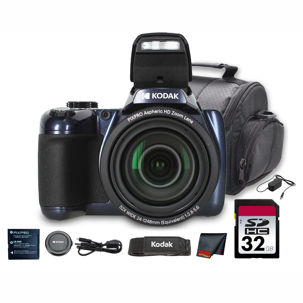 Kodak PIXPRO AZ528 Digital Camera Blue AZ528MB + 32GB Card + Bag + Cloth