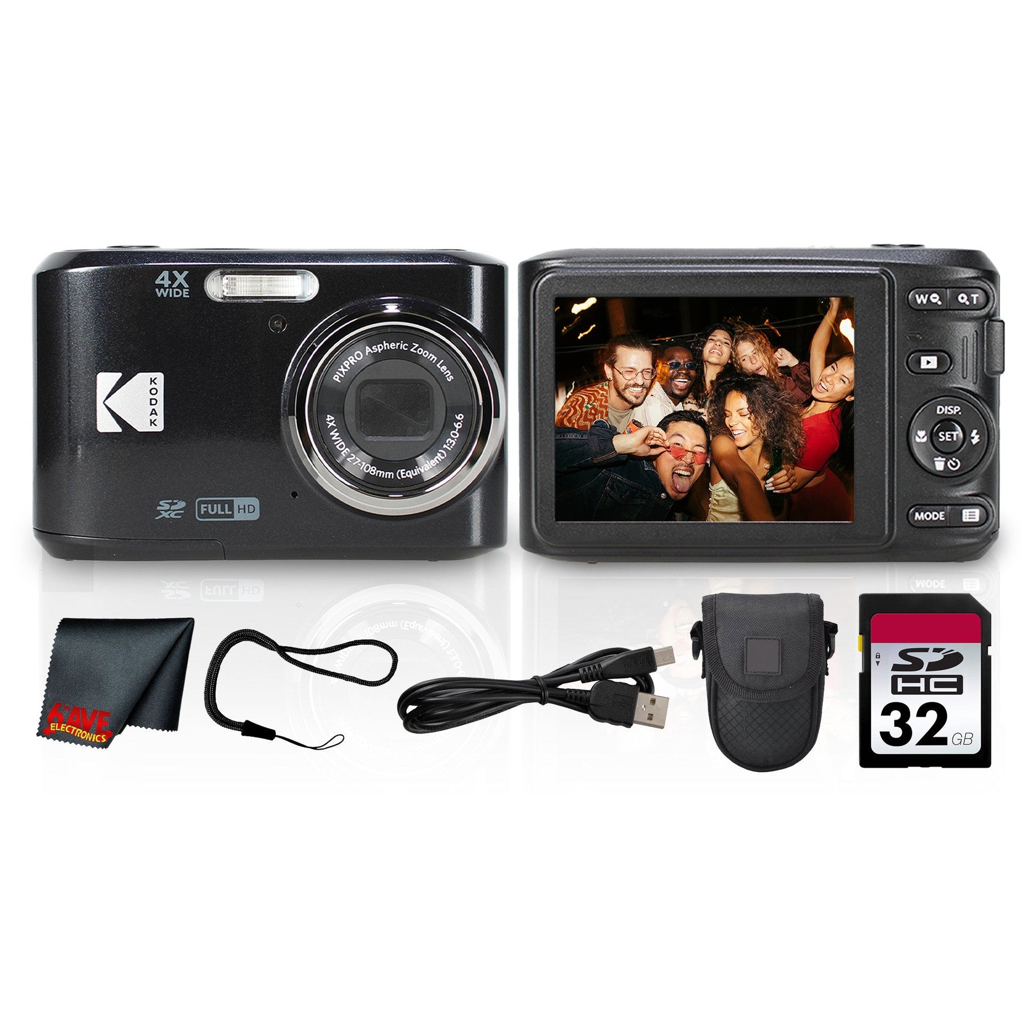 Kodak PIXPRO FZ45 Digital Camera Black FZ45BK + 32GB Card + Camera Case + Cleaning Cloth