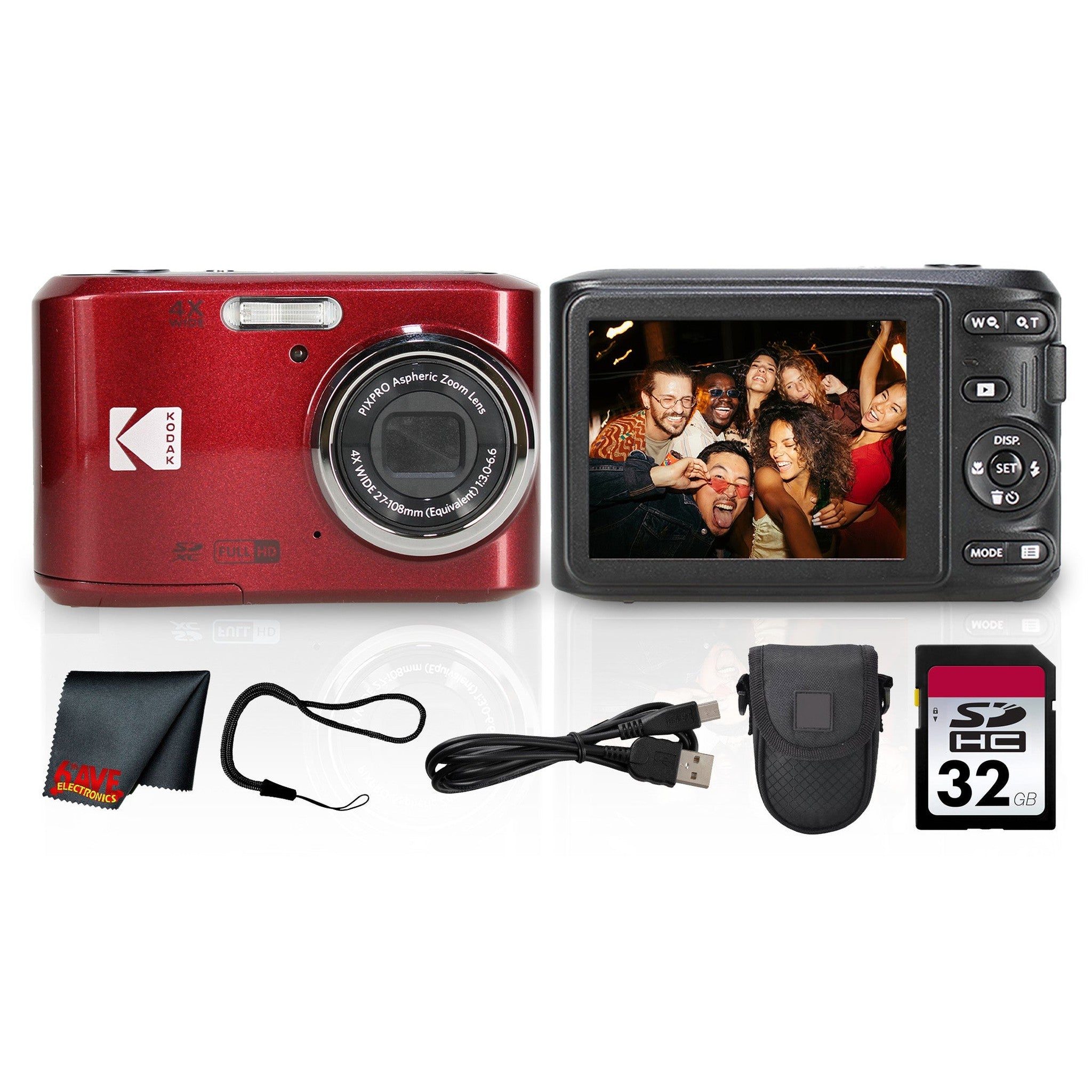 Kodak PIXPRO FZ45 Digital Camera Red FZ45RD + 32GB Card + Camera Case + Cleaning Cloth