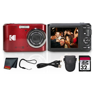 Kodak PIXPRO FZ45 Digital Camera Red FZ45RD + 32GB Card + Camera Case + Cleaning Cloth