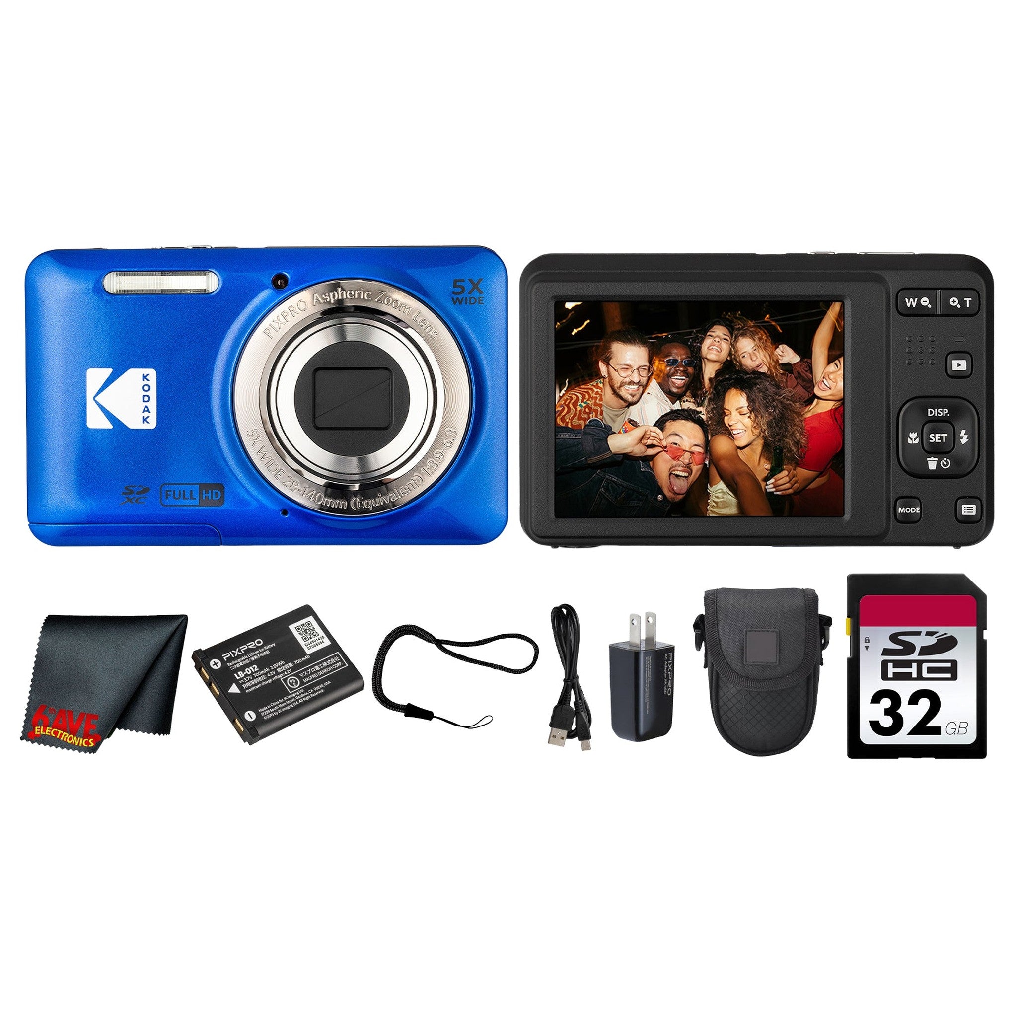 Kodak PIXPRO FZ55 Digital Camera Blue FZ55BL + 32GB Card + Case + Cleaning Cloth