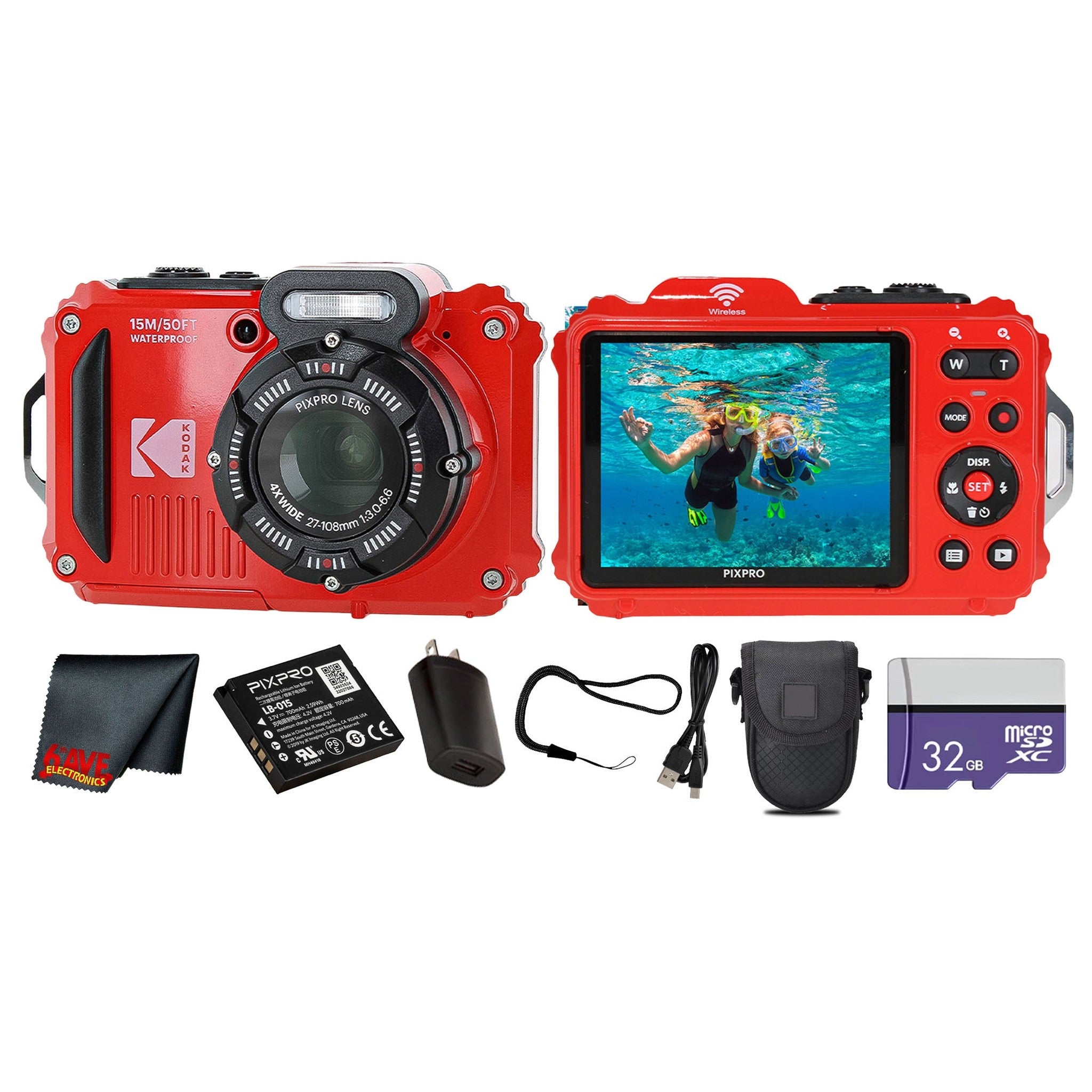 Kodak PIXPRO WPZ2 Digital Camera Red WPZ2-RD + 32GB Card + Case + Cleaning Cloth