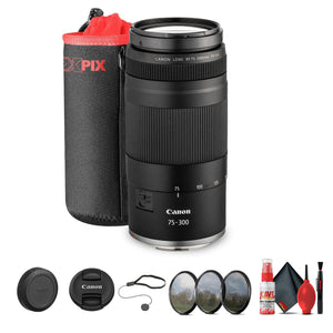 Canon RF 75-300mm F4-5.6 Lens + 58mm 3 PC Filter Kit + Large Lens Case + More Bundle