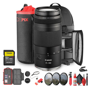 Canon RF 75-300mm F4-5.6 Lens + 58mm 3 PC Filter Kit + Sling Backpack + More Bundle