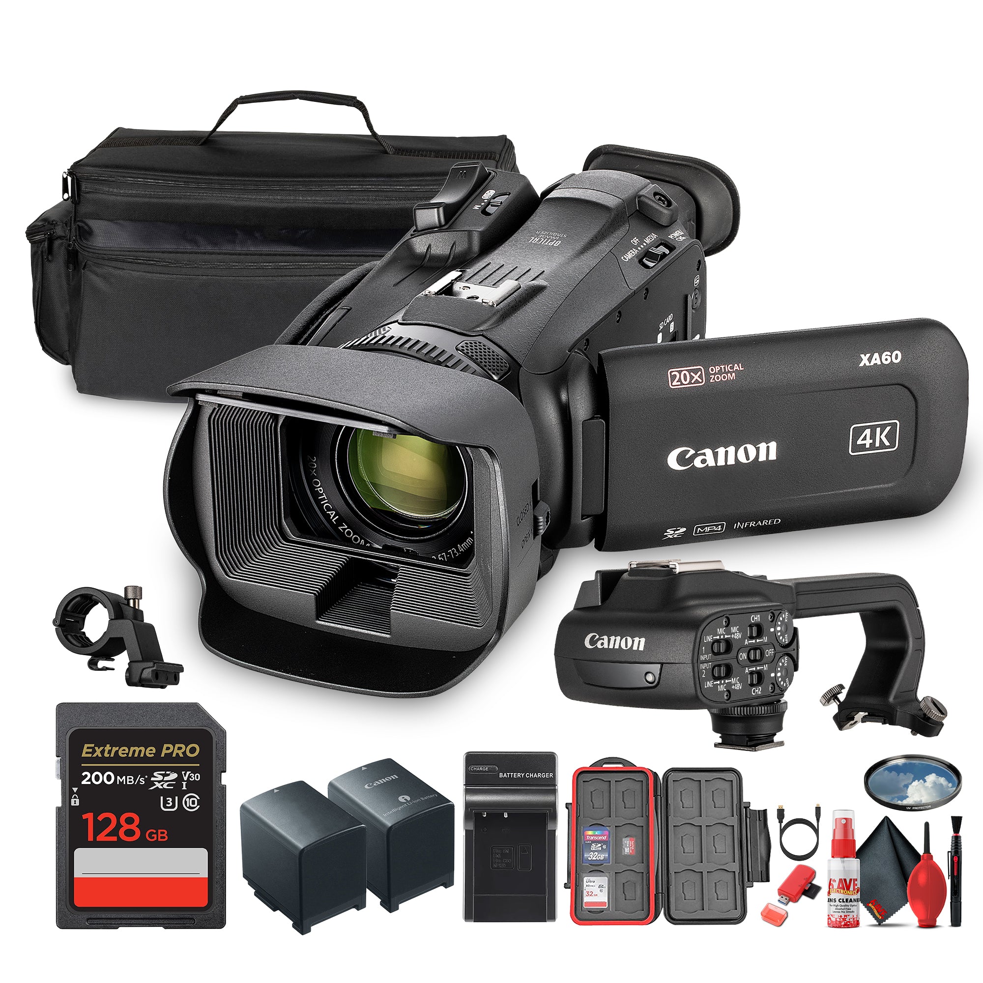Canon XA60 PAL Professional UHD 4K Camcorder + 128GB SDXC Memory Card + More Bundle