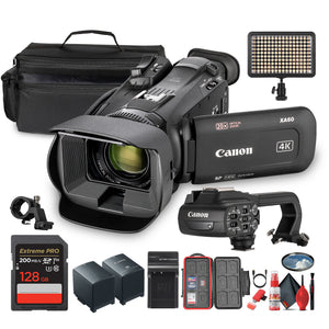 Canon XA60 PAL Professional UHD 4K Camcorder + 128GB SD Card + LED Light + More Bundle