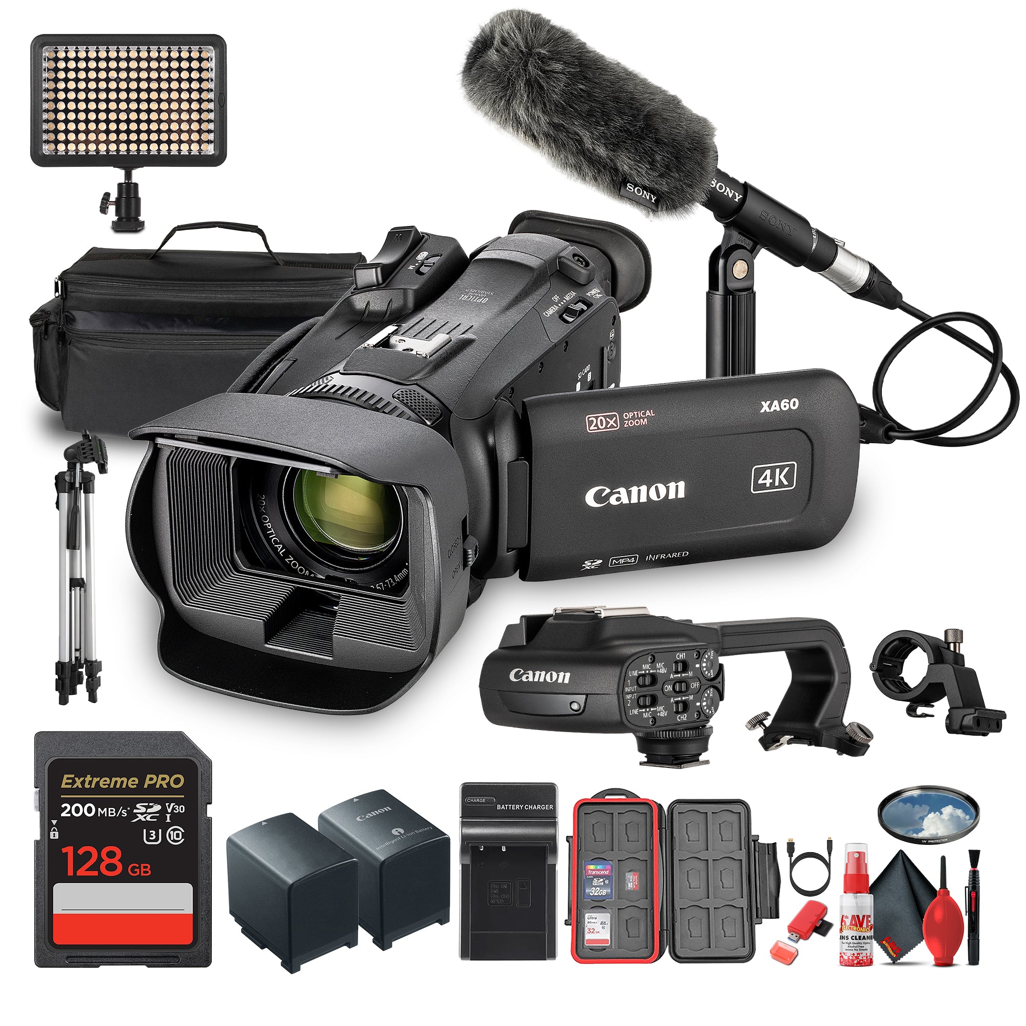 Canon XA60 PAL Professional UHD 4K Camcorder + 128GB SD Card + Microphone + More Bundle
