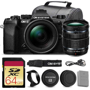 OM SYSTEM OM-5 Mark II Mirrorless Camera with 12-45mm f/4 PRO Lens Bundle + 64GB Card + Bag