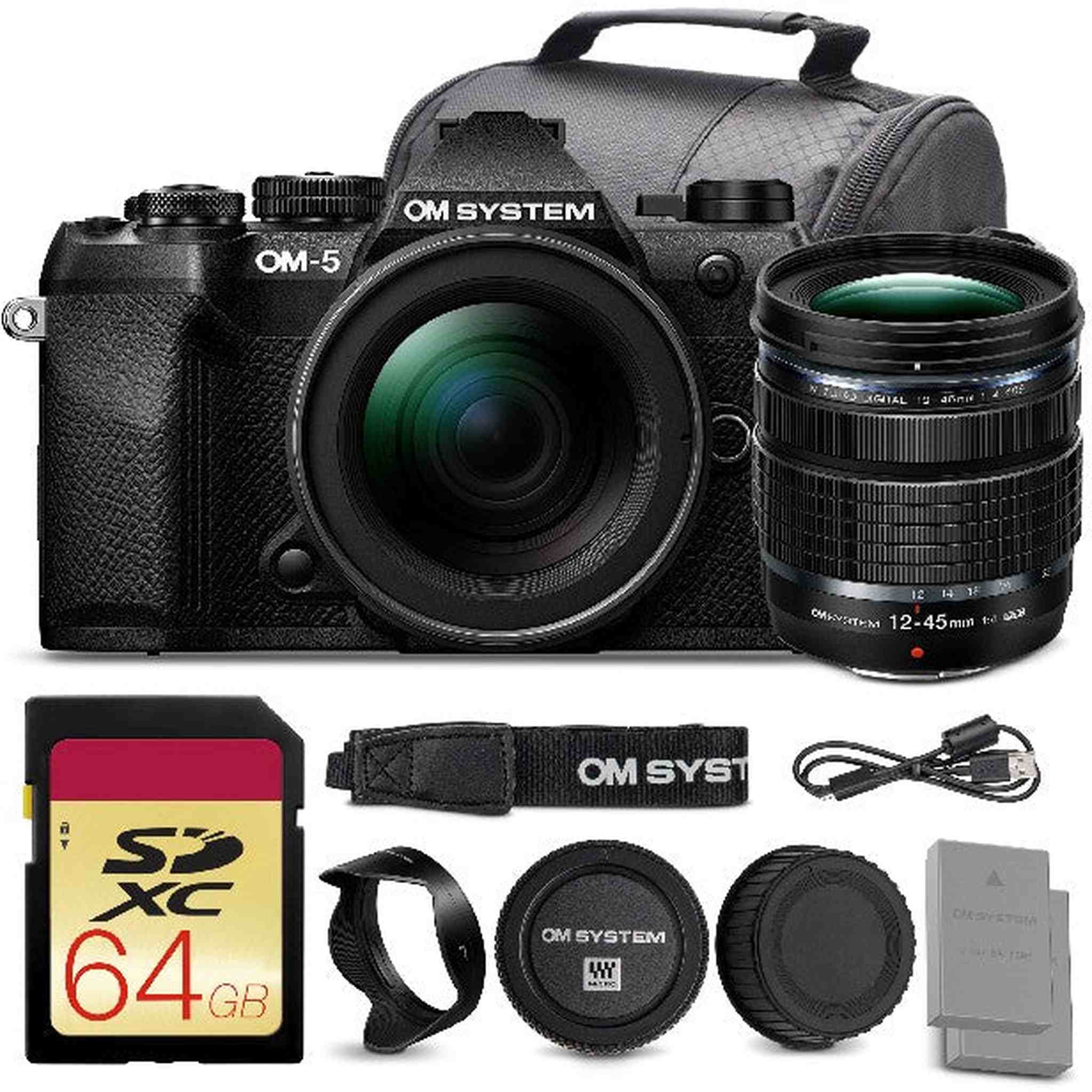 OM SYSTEM OM-5 Mark II Mirrorless Camera with 12-45mm f/4 PRO Lens Bundle + 64GB Card + Battery