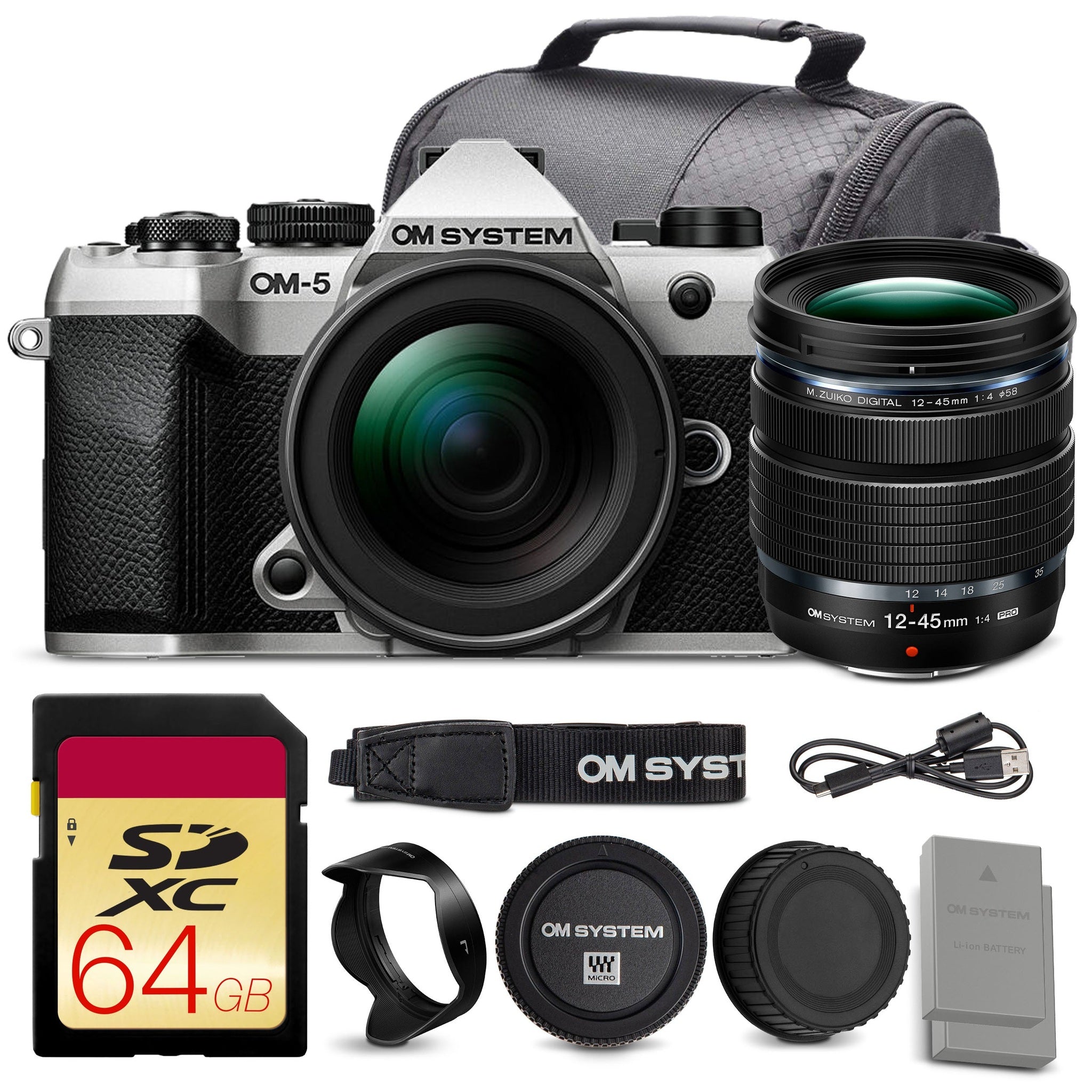 OM SYSTEM OM-5 Mark II Mirrorless Camera with 12-45mm f/4 PRO Lens Bundle + 64GB Card + Battery