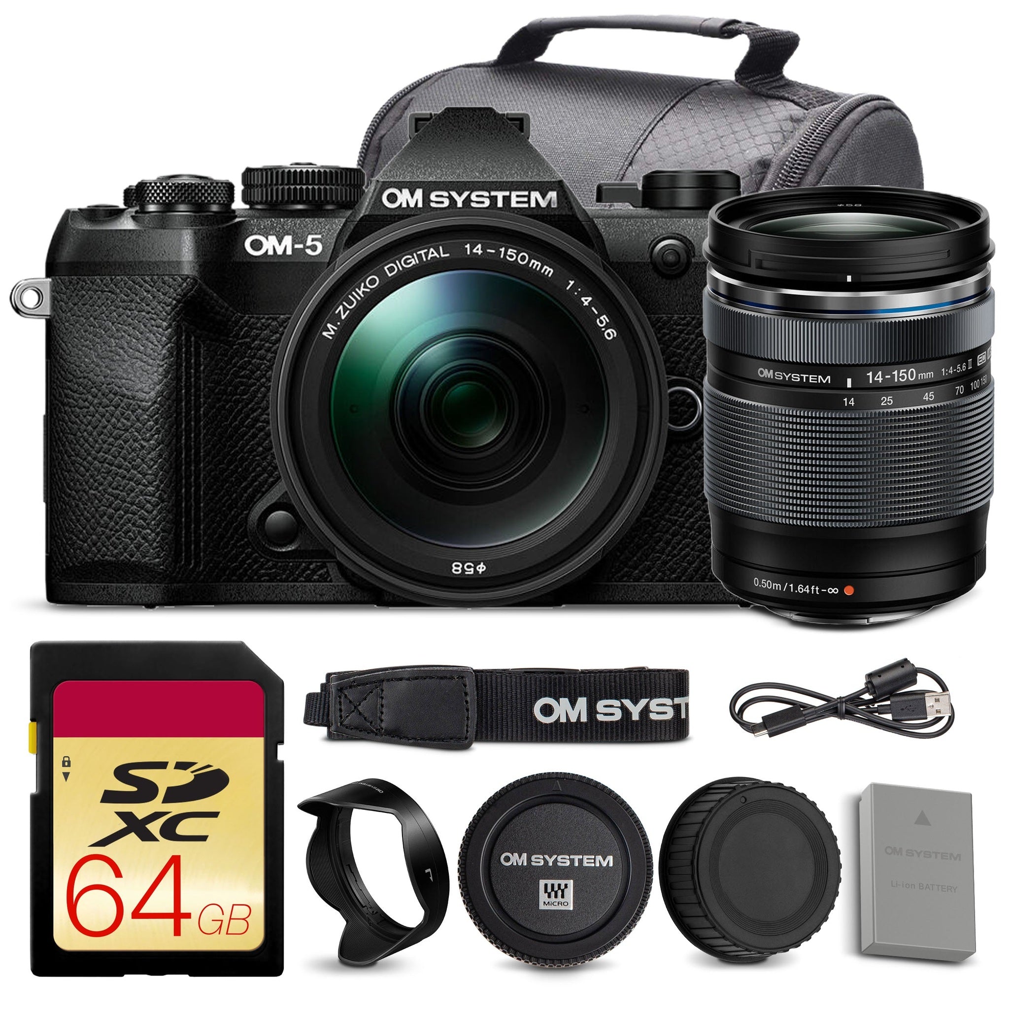 OM SYSTEM OM-5 Mark II Mirrorless Camera w/ 14-150mm f/4-5.6 II Lens + 64GB Card + Bag