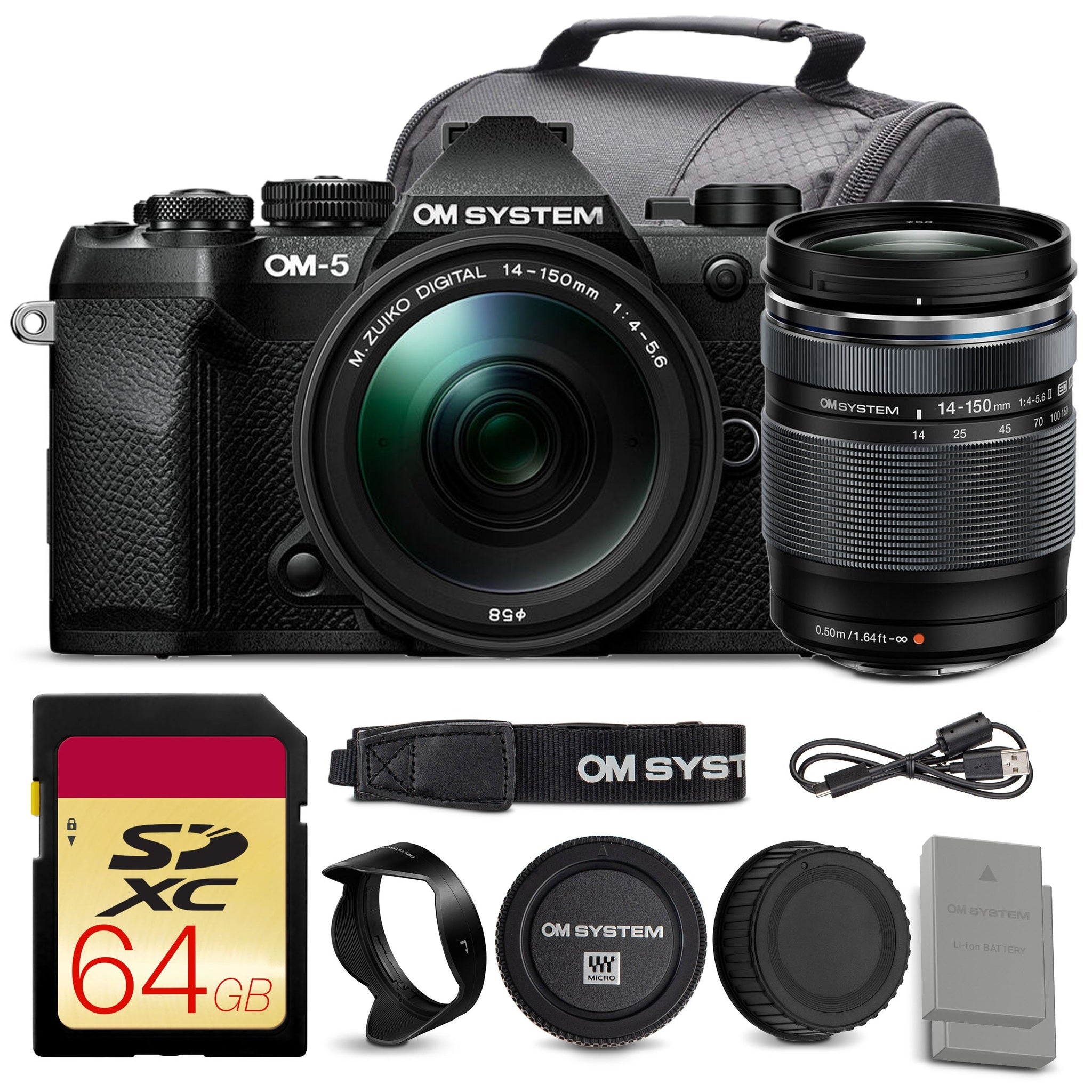 OM SYSTEM OM-5 Mark II Mirrorless Camera with 14-150mm f/4-5.6 II Lens + 64GB Card + More
