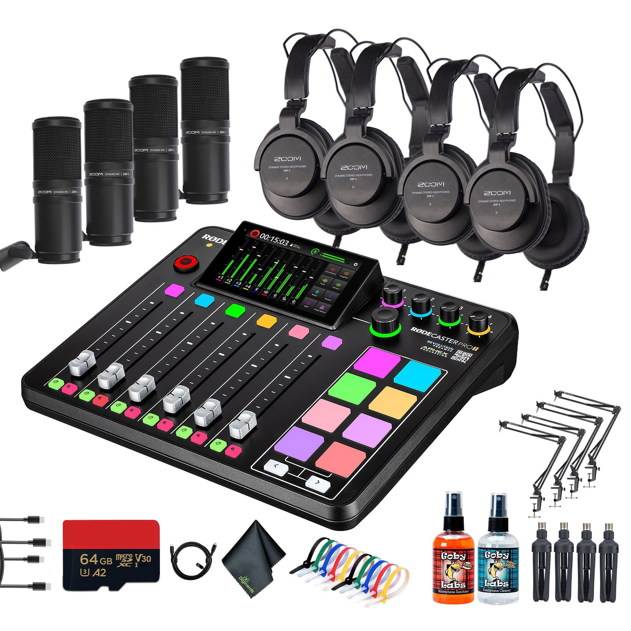 RODE RODECaster Pro II + Headphones + Podcast Microphone + Mic Arm Stand + More Bundle