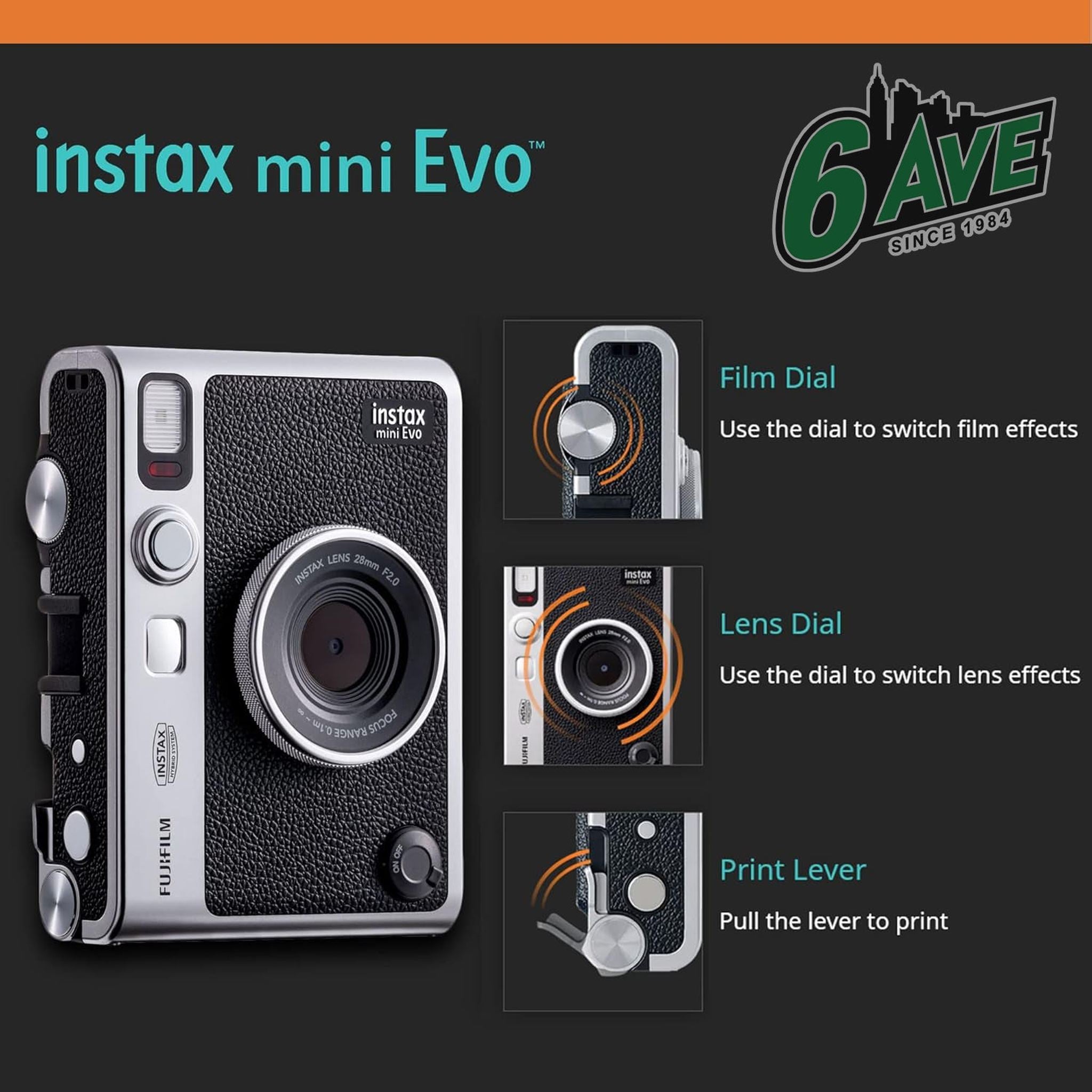 Fujifilm Instax Mini EVO Instant Film Camera Black with 20 Films + 32GB Card