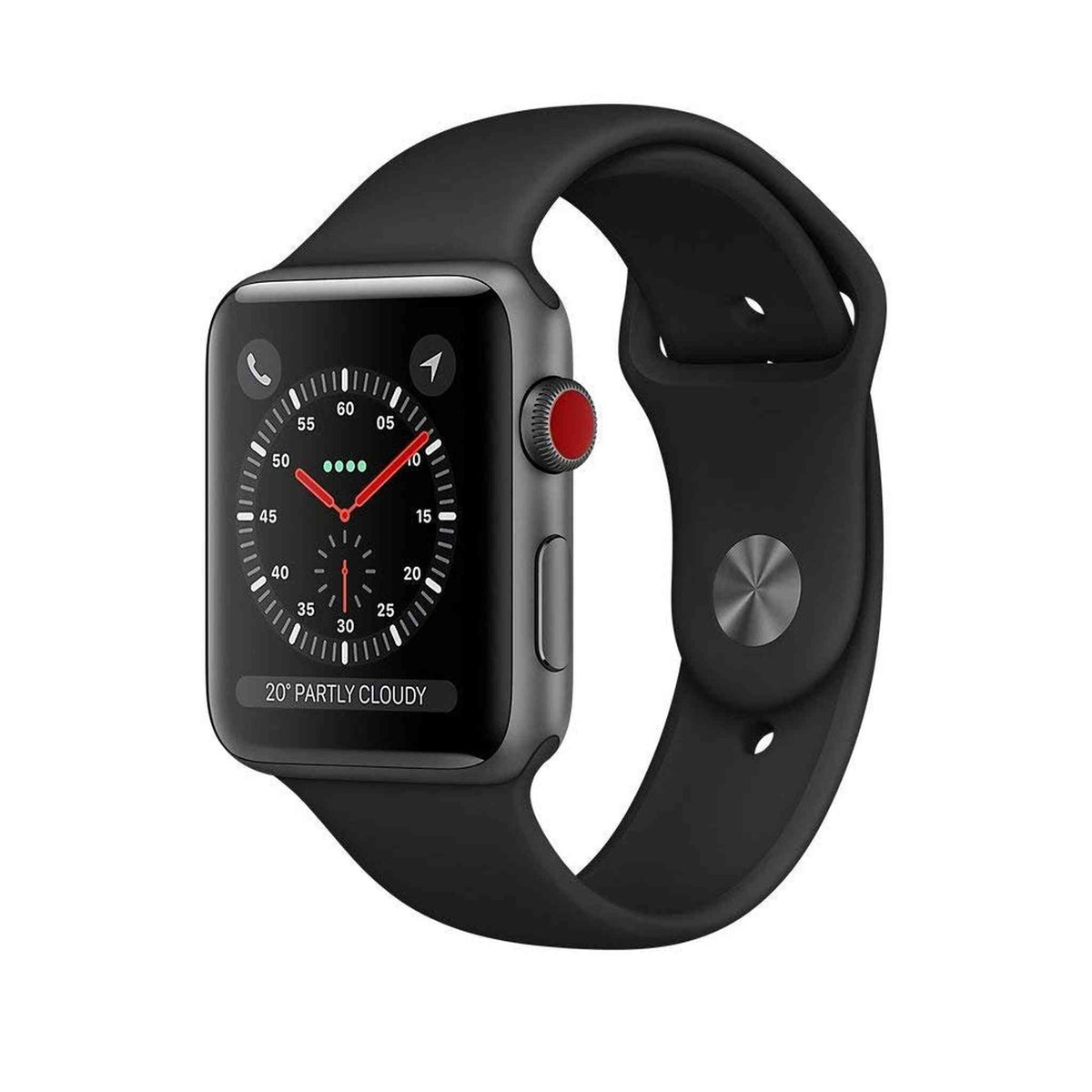Apple Watch Series 3 GPS + Cellular , 42mm Space Gray Aluminum Case with Black Sport Band - Grey