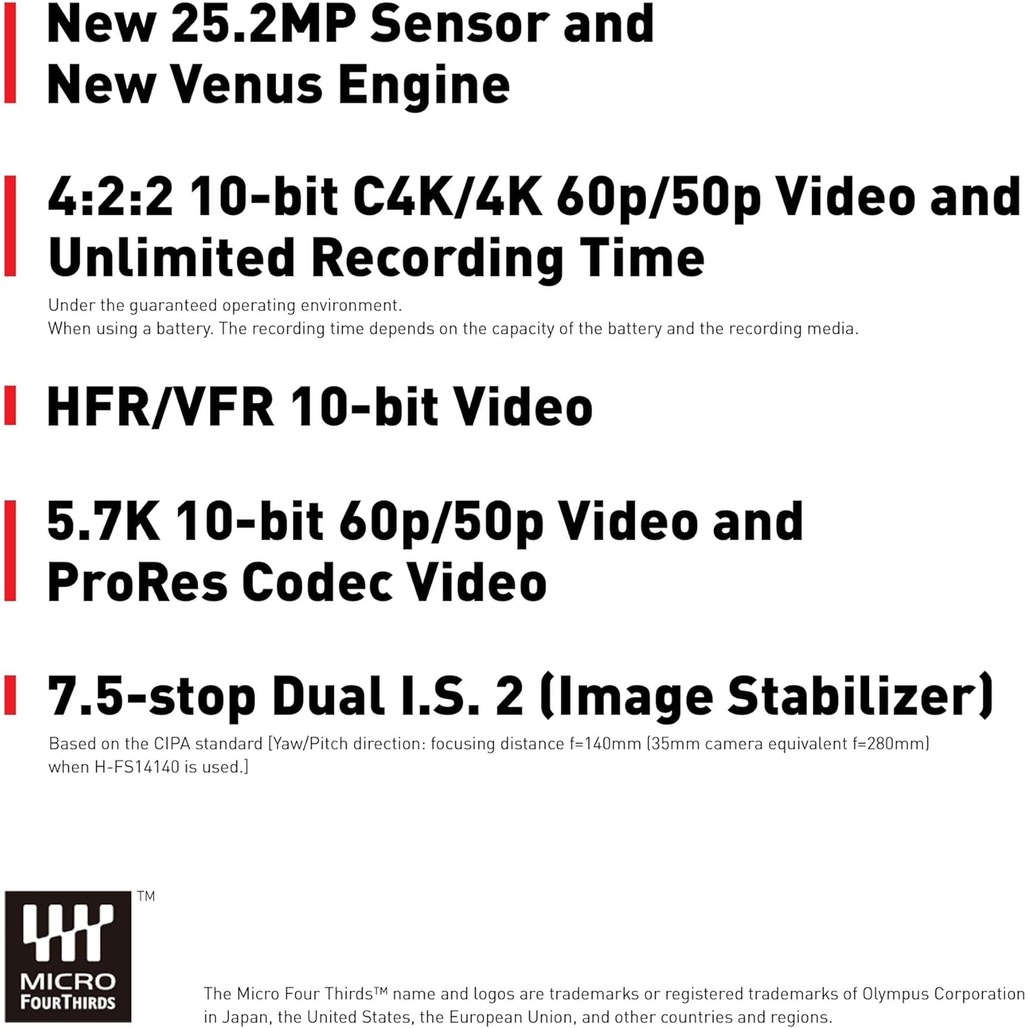 Panasonic LUMIX GH6, Mirrorless Micro Four Thirds Camera Body DC-GH6BODY - Reconditioned Panasonic