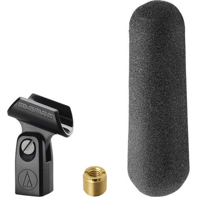 Audio-Technica AT875R Line Gradient Shotgun Condenser Microphone with 10 Ft XLR Cable, Windscreen, Protective Pouch, Stand Clamp, Threaded Adapter, and 6Ave Cleaning Kit