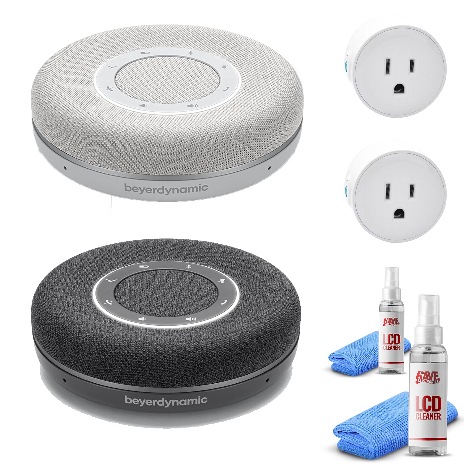 2-Beyerdynamic Speakers Grey and Charcoal + 2-Mini Smart Plug + 2-LCD Cleaners