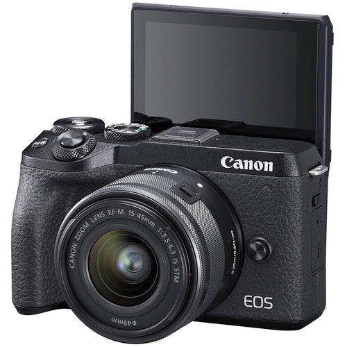 Canon EOS M6 Mark II Mirrorless Digital Camera with 15-45mm Lens and EVF-DC2 Black International model No Warranty