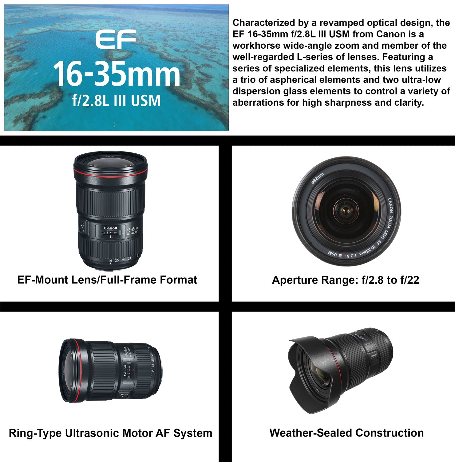 Canon EF 16-35mm f/2.8L III USM Lens 0573C002 Includes: DSLR Sling Backpack, 9PC Filter Kit, Sandisk 32GB SD + More
