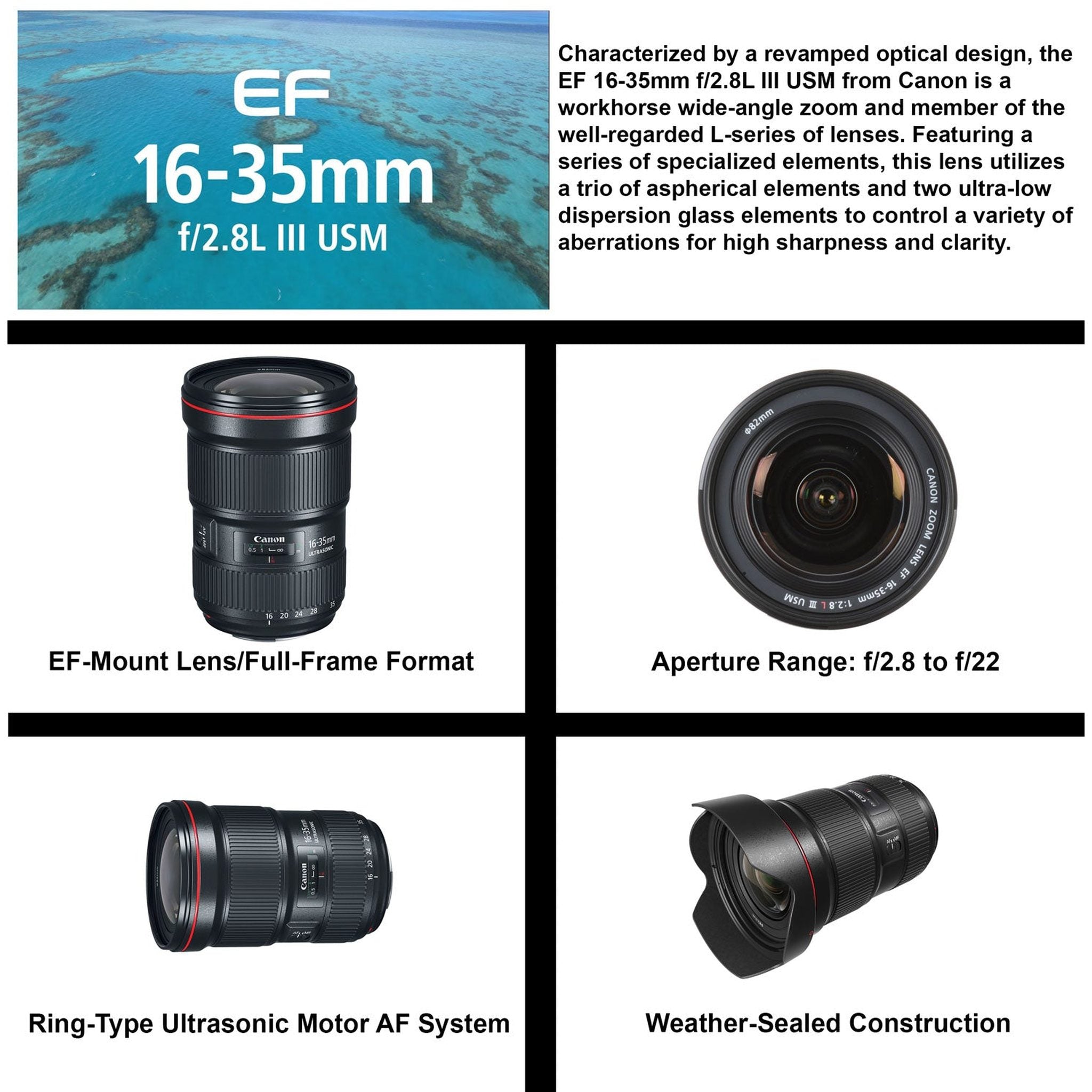 Canon EF 16-35mm f/2.8L III USM Lens 0573C002 Includes: DSLR Sling Backpack, 9PC Filter Kit, Sandisk 32GB SD + More
