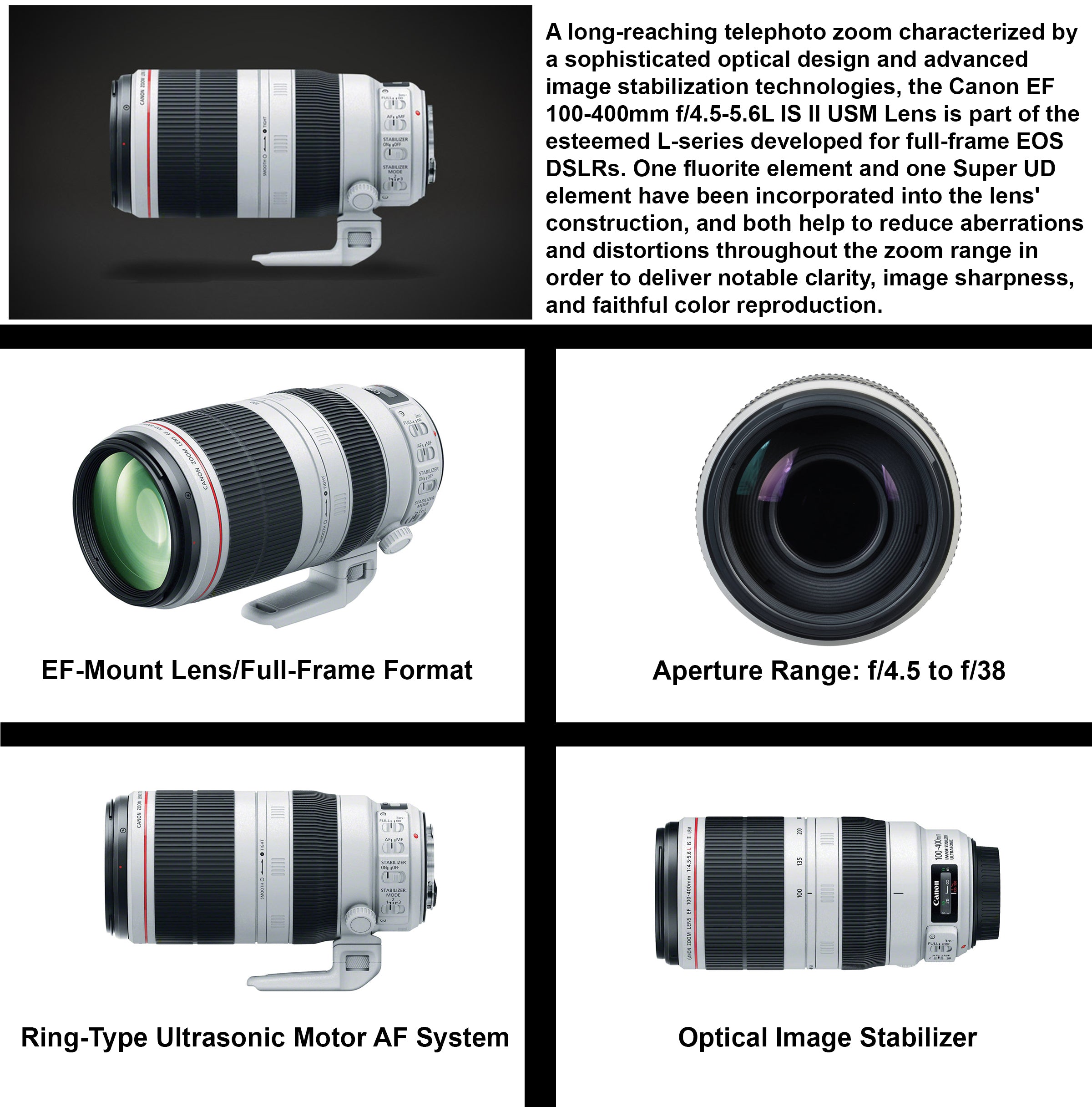 Canon EF 100-400mm f/4.5-5.6L IS II USM Lens 9524B002 Essential Bundle for Canon EOS - International Model No Warranty