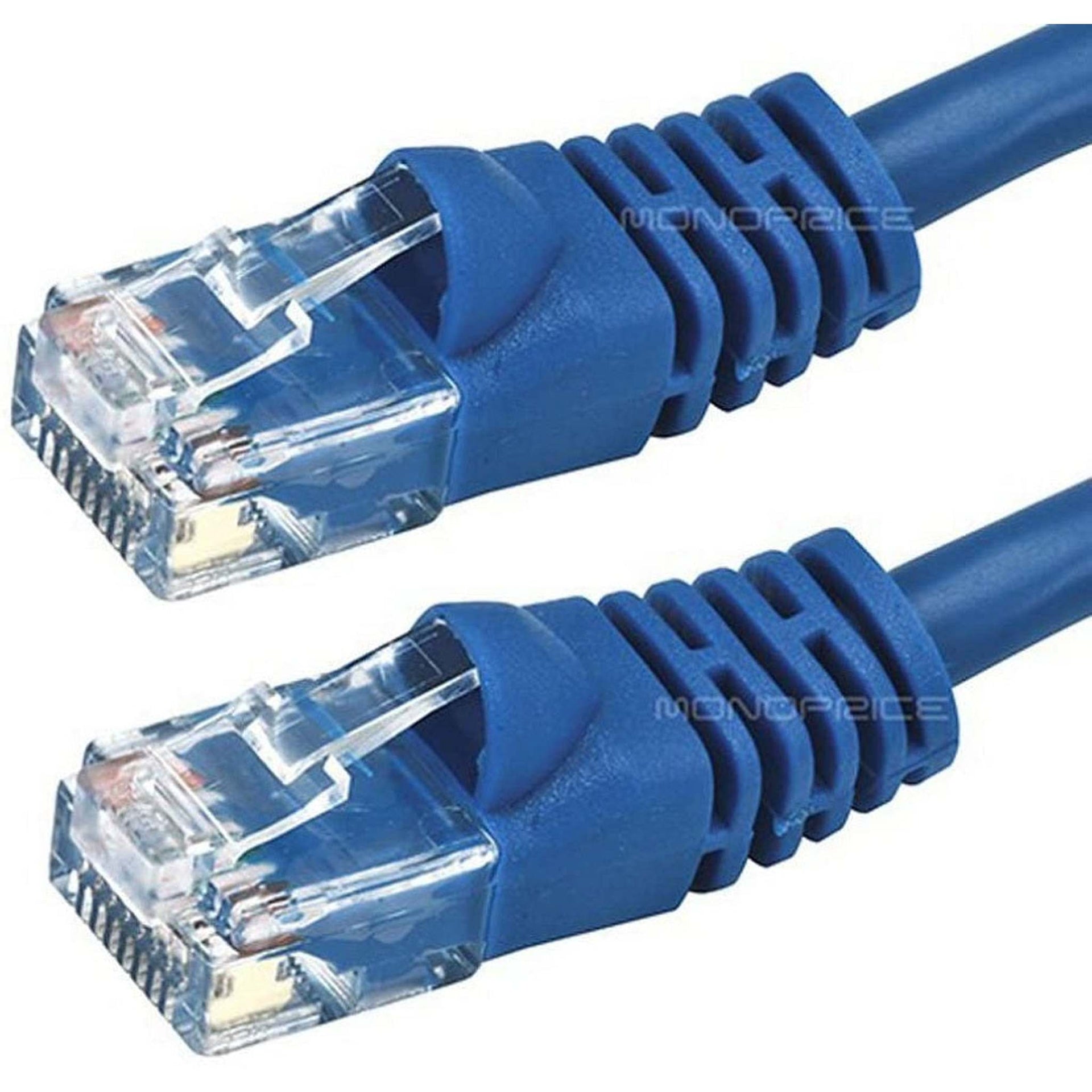 Monoprice Flexboot Cat5e Ethernet Patch Cable - Network Internet Cord - RJ45, Stranded, 350Mhz, UTP, Pure Bare Copper Wire, 24AWG, 0.5ft, Blue