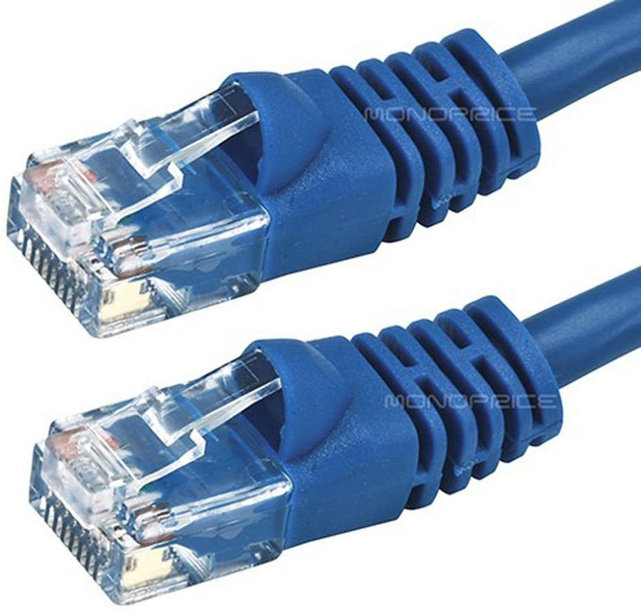 Monoprice Flexboot Cat5e Ethernet Patch Cable - Network Internet Cord - RJ45, Stranded, 350Mhz, UTP, Pure Bare Copper Wire, 24AWG, 0.5ft, Blue