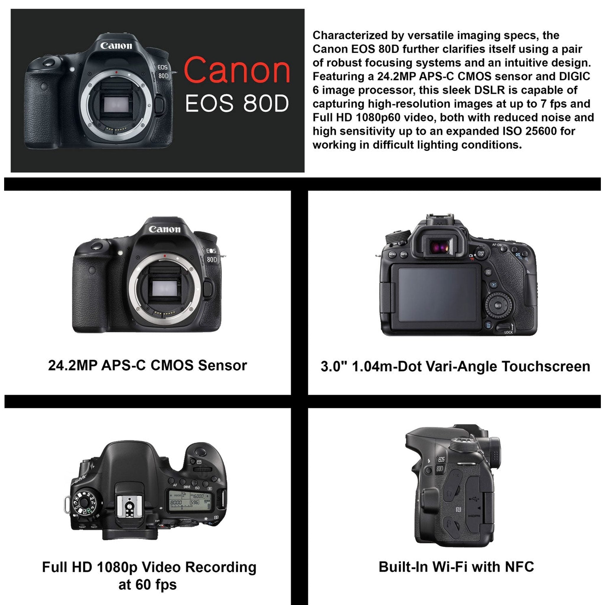 Canon EOS 80D Digital SLR Camera Body Only Bundle ?SanDisk Extreme Pro 64gb SD + MORE CANON