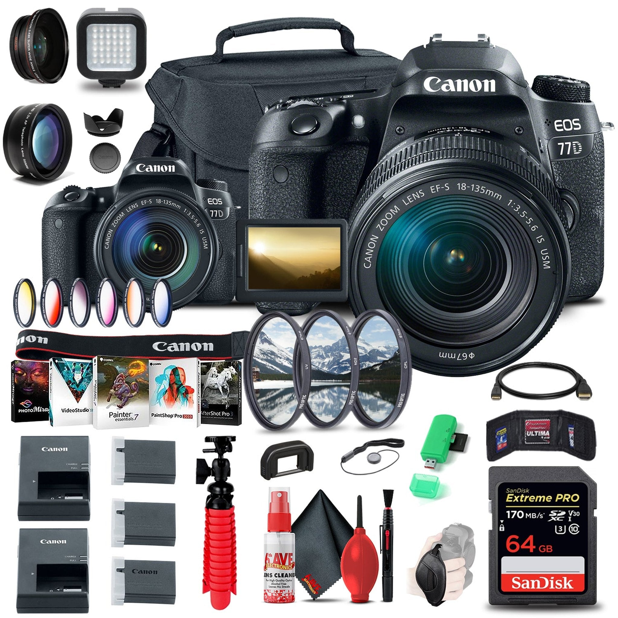 Canon EOS 77D DSLR Camera with 18-135mm USM Lens 1892C002 + 64GB Card + More Canon