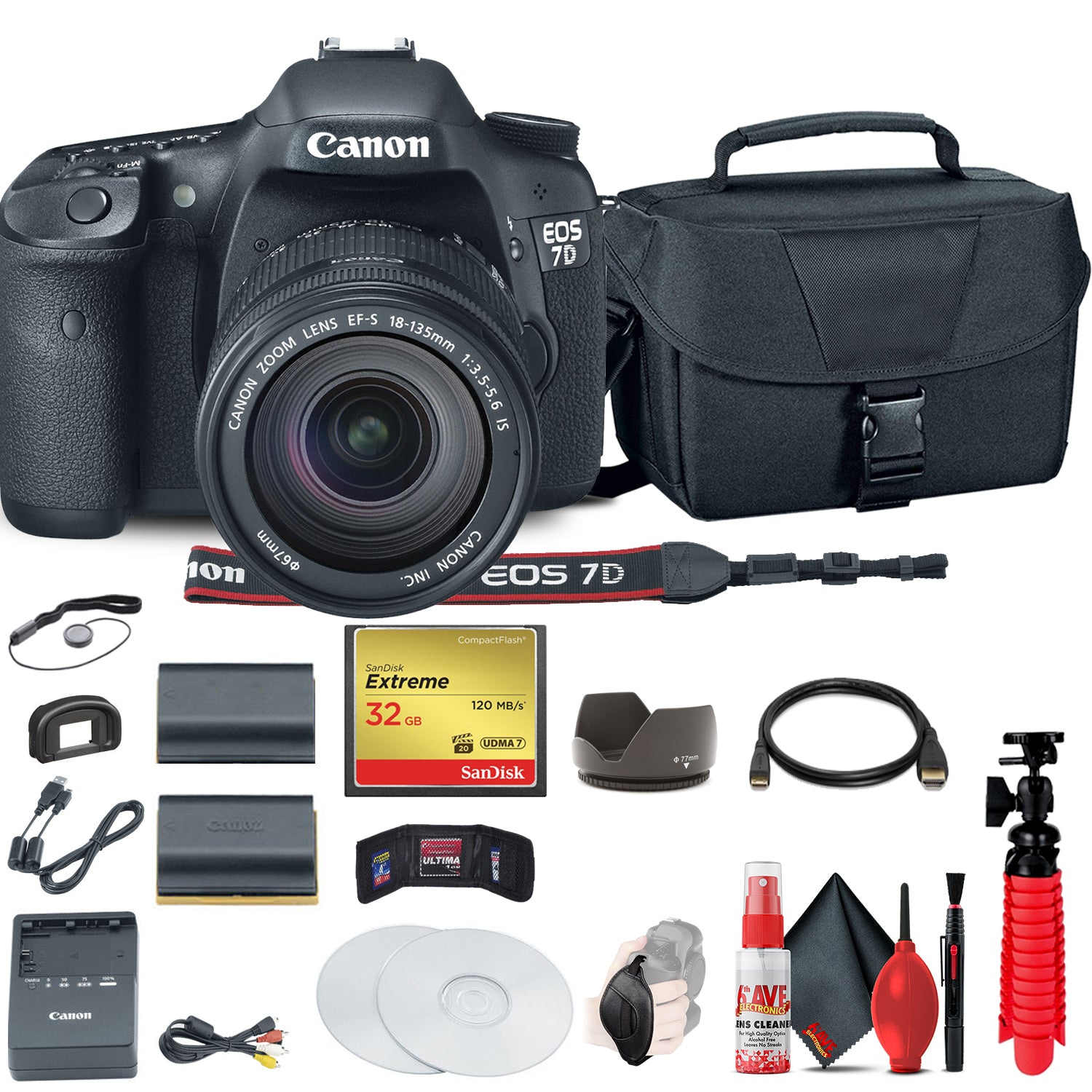 Canon EOS 7D DSLR Camera with 18-135mm Kit (3814B016) + 32GB Compact Flash Card Starter Bundle