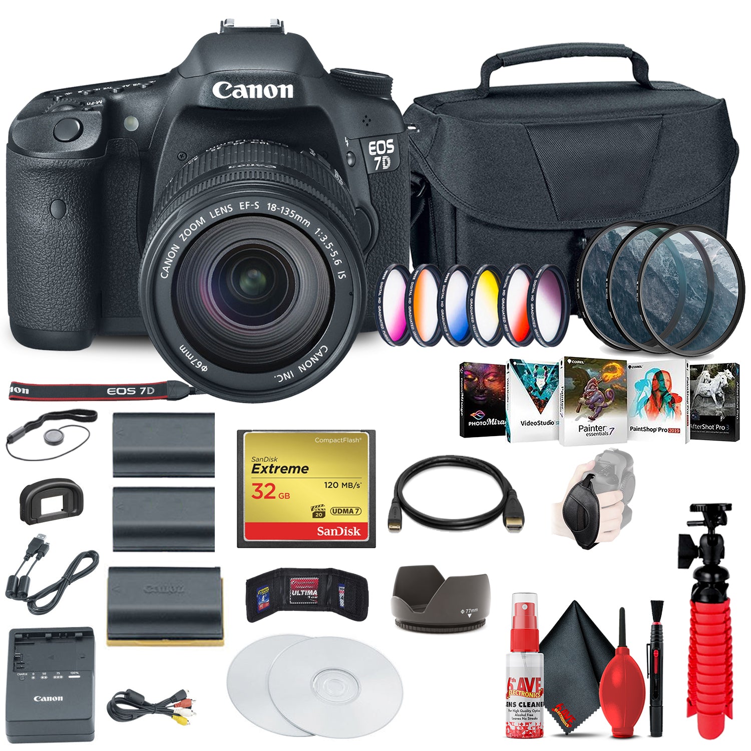 Canon EOS 7D DSLR Camera with 18-135mm Kit (3814B016) + 32GB Compact Flash Card Pro Bundle