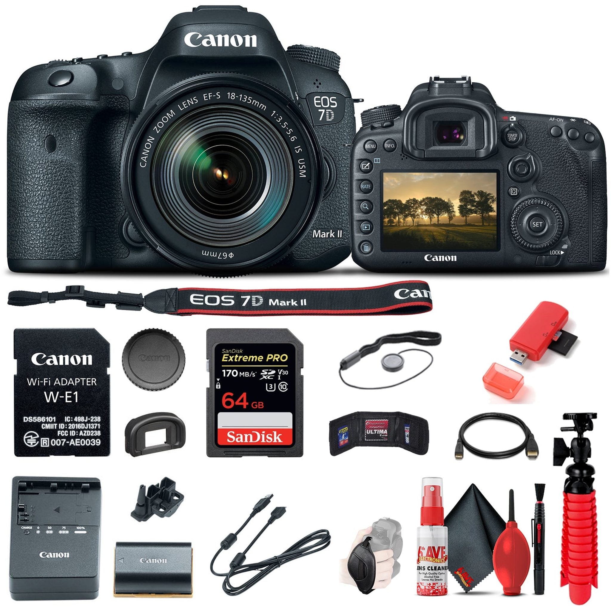 Canon EOS 7D Mark II DSLR Camera W/ 18-135mm f/3.5-5.6 IS USM Lens & W-E1 + More - Reconditioned Canon