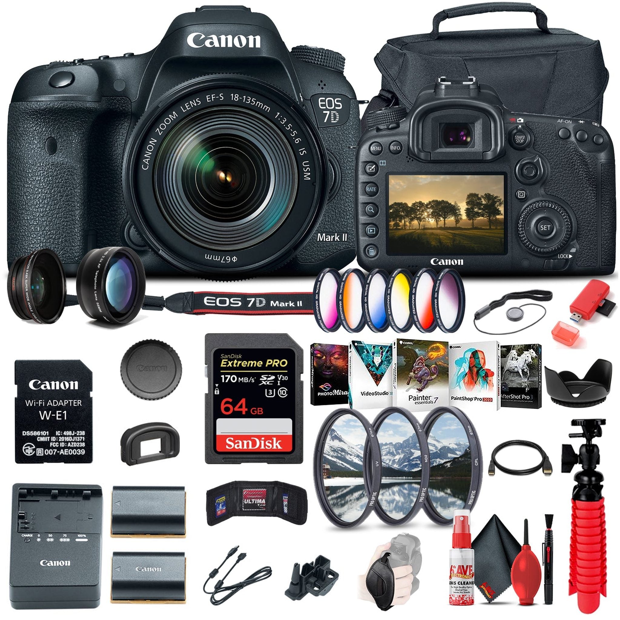Canon EOS 7D Mark II DSLR Camera W/ 18-135mm f/3.5-5.6 IS USM Lens & W-E1 + More - Reconditioned Canon