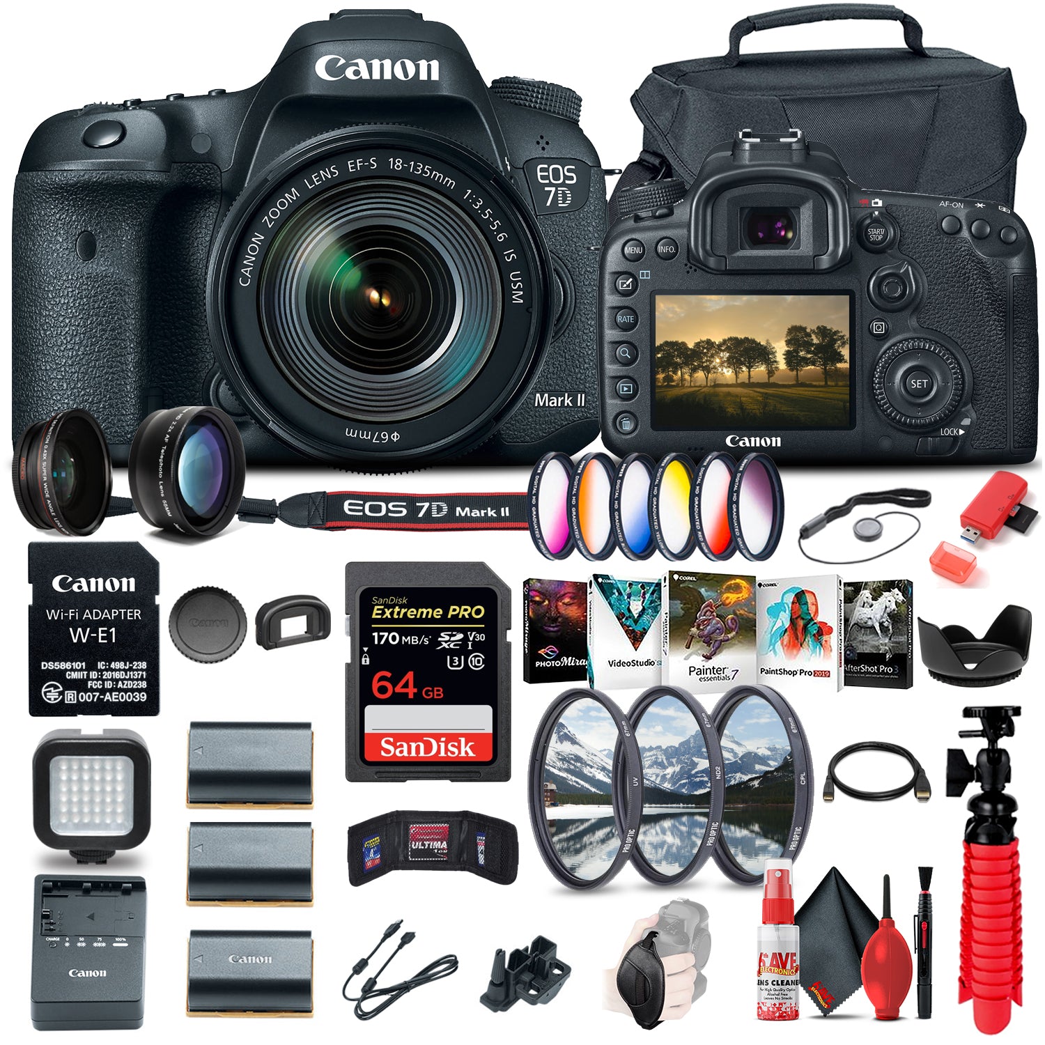 Canon EOS 7D Mark II DSLR Camera W/ 18-135mm f/3.5-5.6 IS USM Lens & W-E1 Pro Bundle