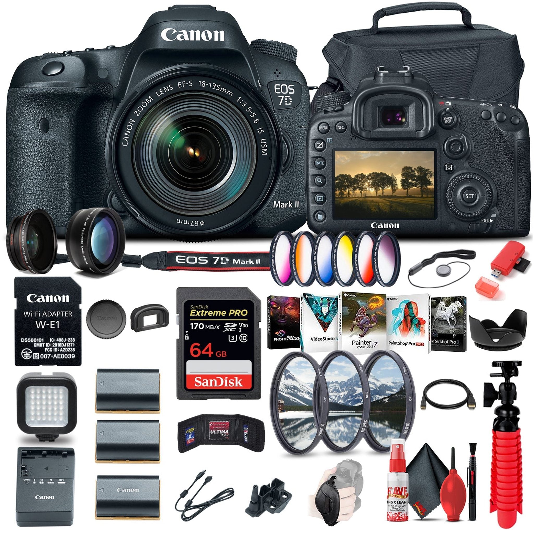 Canon EOS 7D Mark II DSLR Camera W/ 18-135mm f/3.5-5.6 IS USM Lens & W-E1 + More - Reconditioned Canon