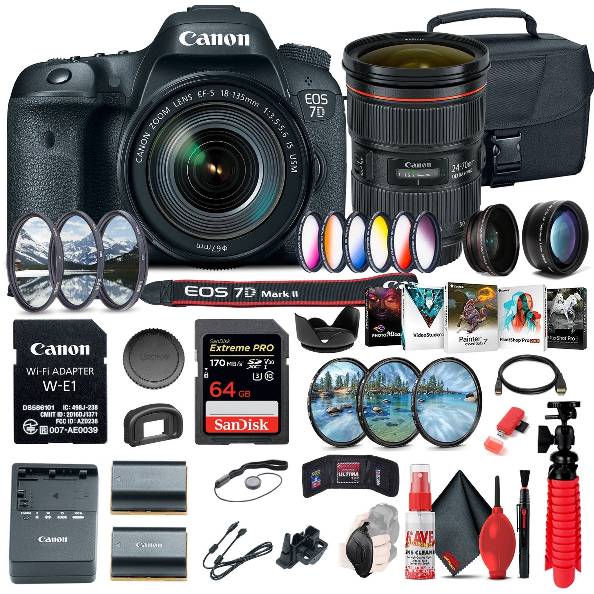 Canon EOS 7D Mark II DSLR Camera W/ 18-135mm f/3.5-5.6 IS USM Lens & W-E1 + More - Reconditioned Canon