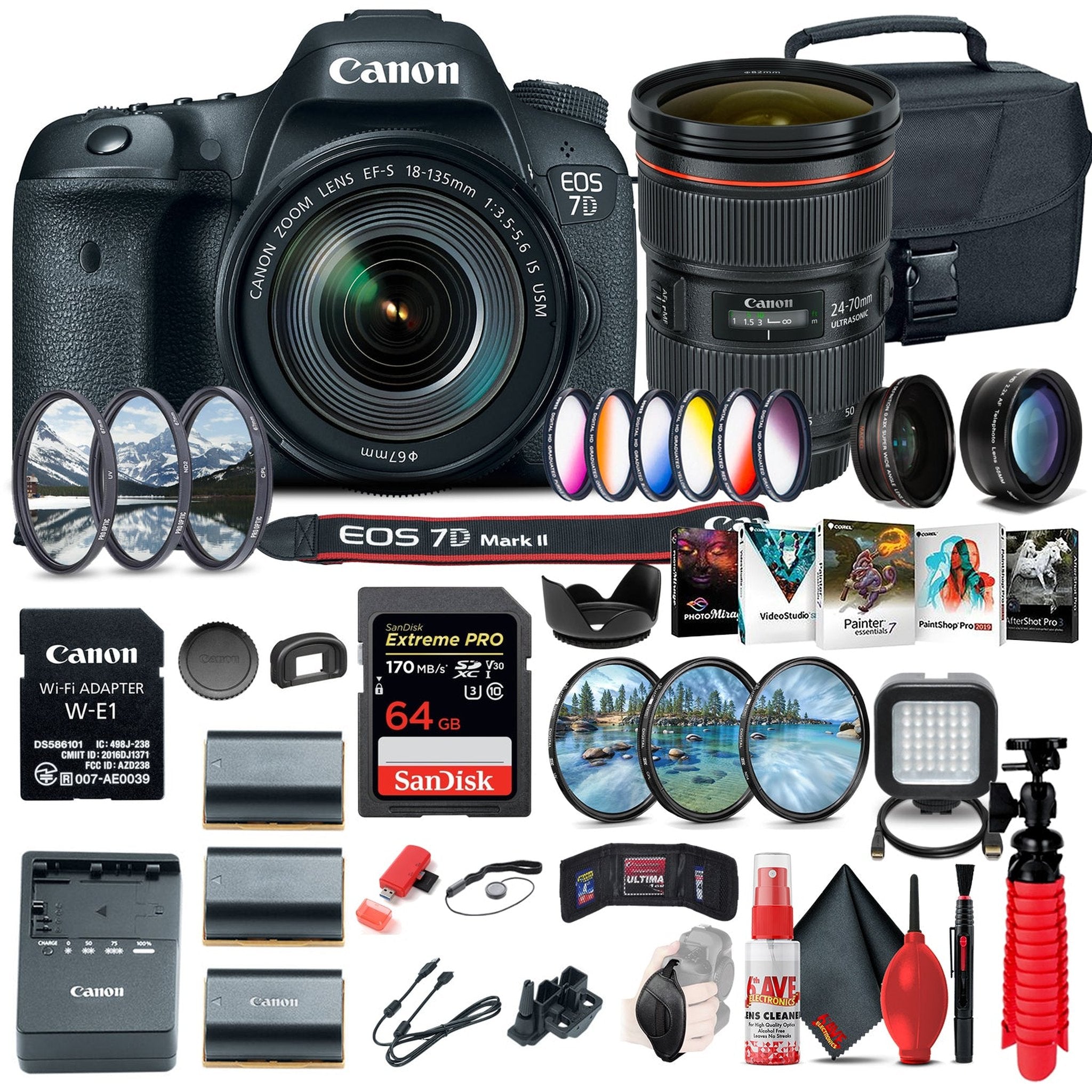 Canon EOS 7D Mark II DSLR Camera W/ 18-135mm f/3.5-5.6 IS USM Lens & W-E1 + More - Reconditioned Canon