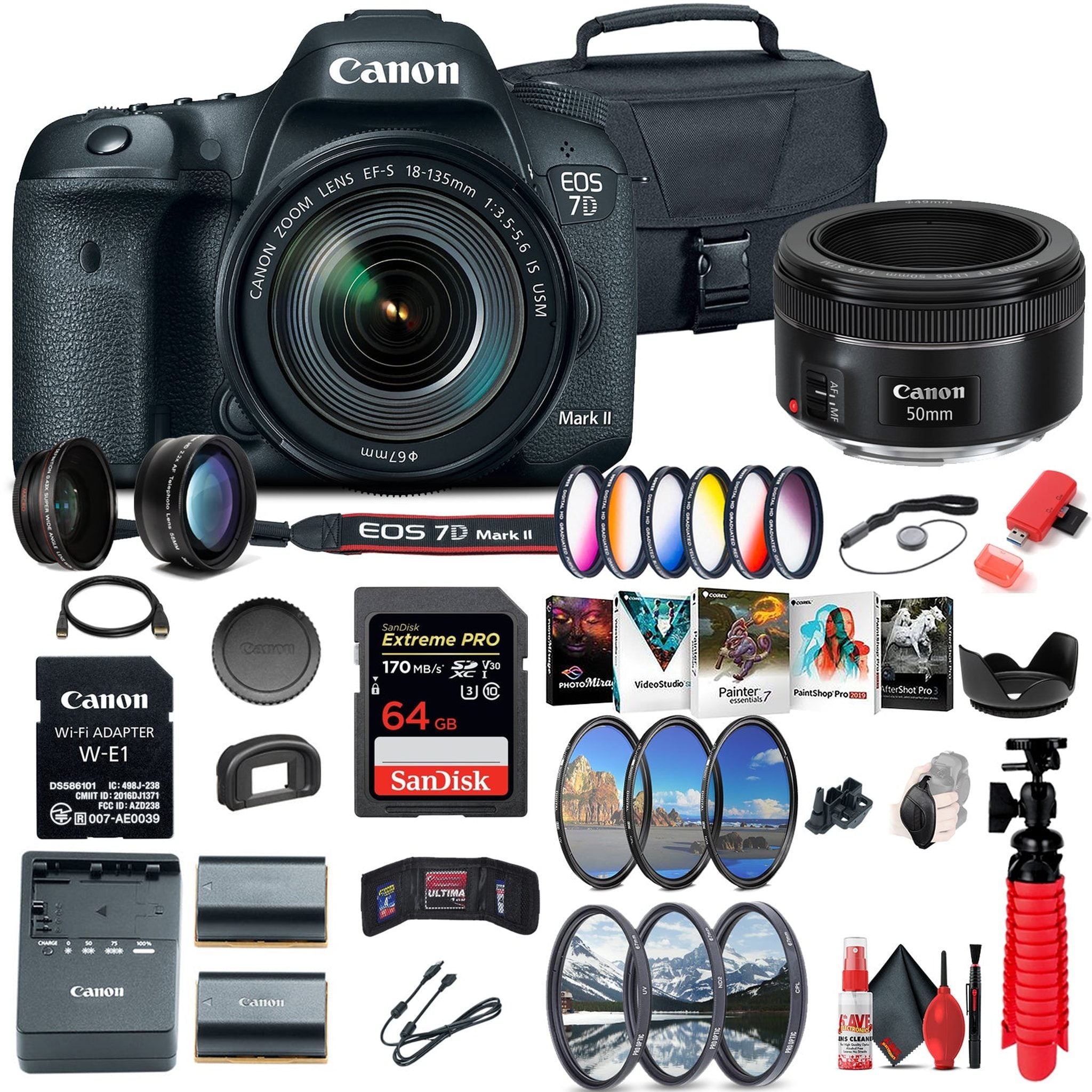 Canon EOS 7D Mark II DSLR Camera W/ 18-135mm f/3.5-5.6 IS USM Lens & W-E1 + More - Reconditioned Canon