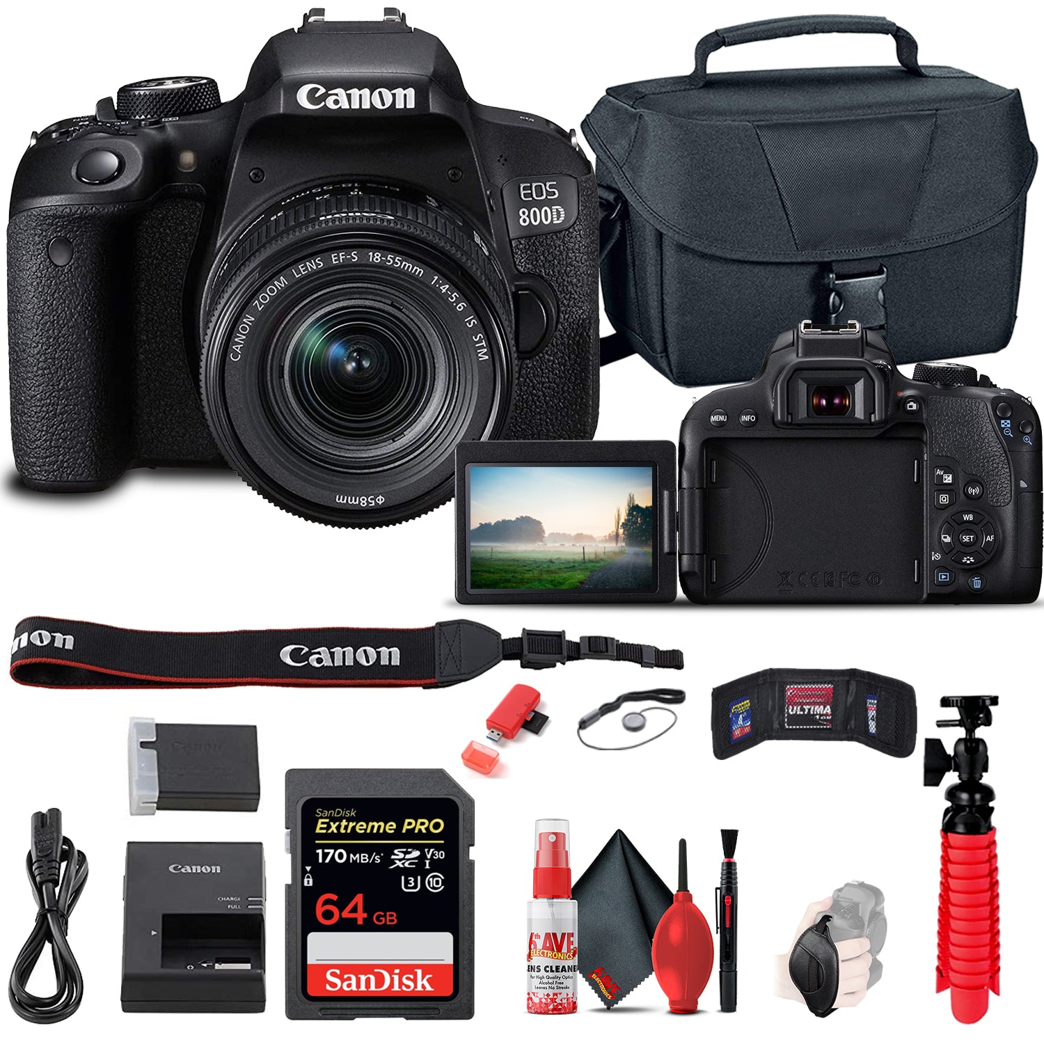 Canon EOS Rebel 800D / T7i DSLR Camera with 18-55 Lens 1895C002 + More