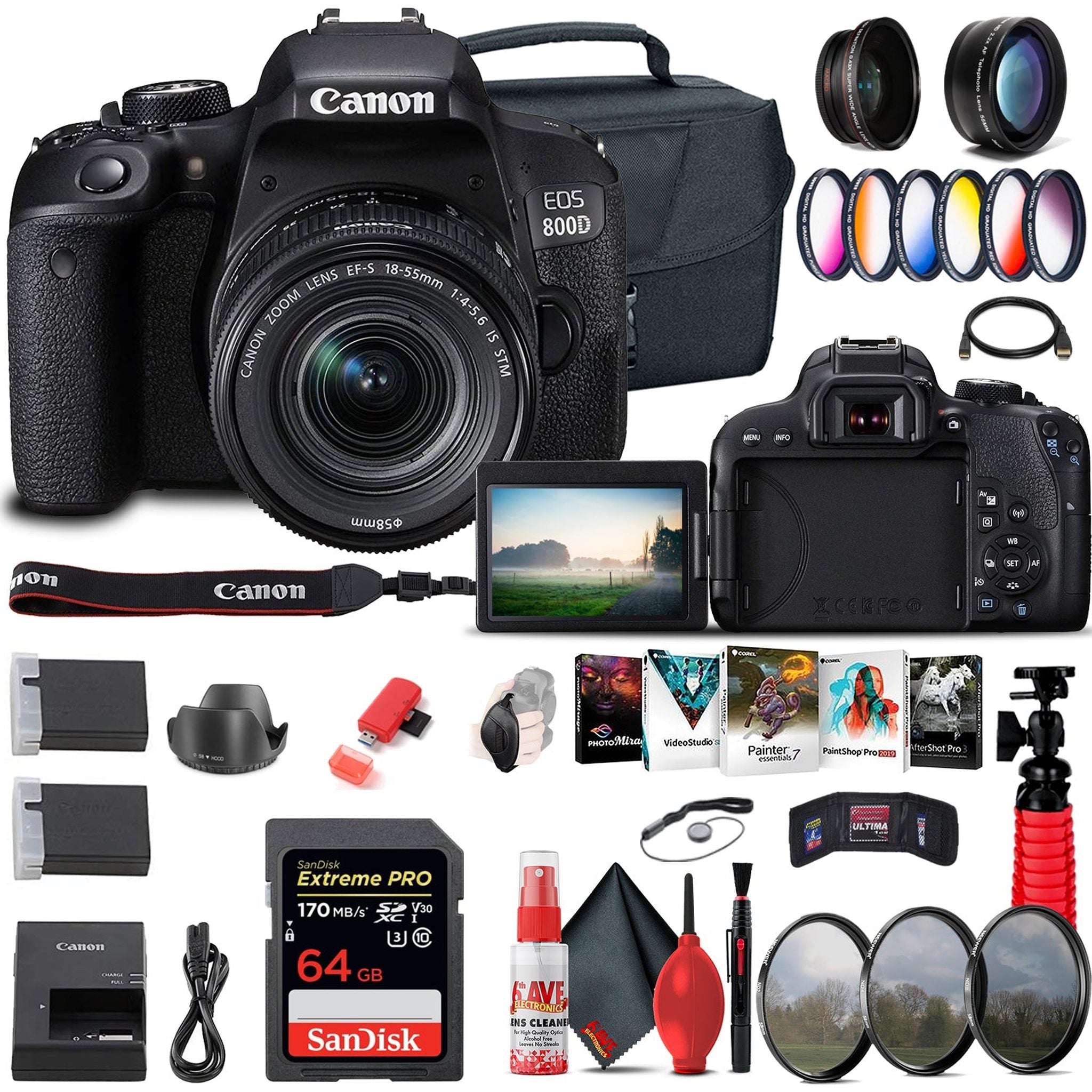 Canon EOS Rebel 800D / T7i DSLR Camera with 18-55 Lens 1895C002 + More - Reconditioned Canon