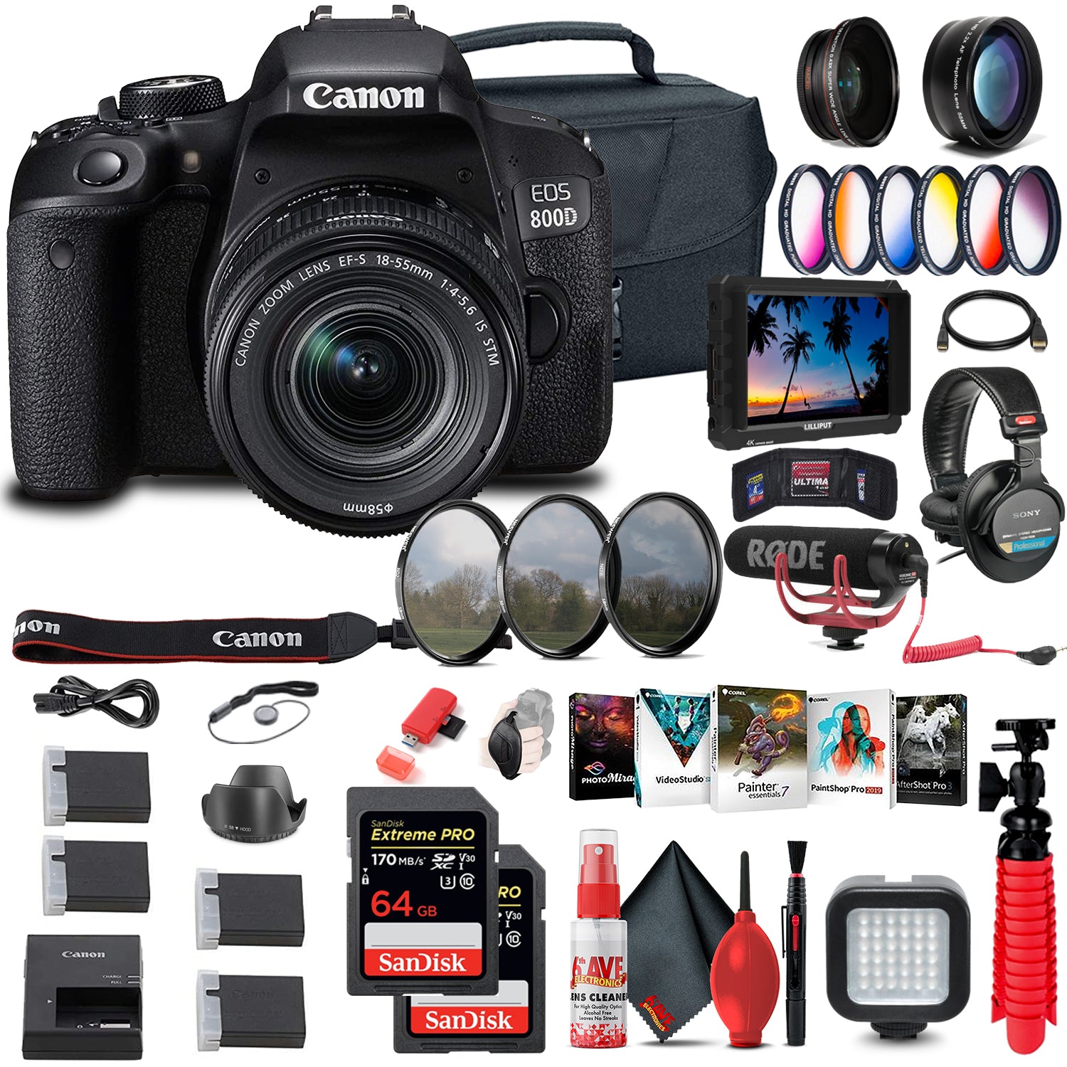 Canon EOS Rebel 800D / T7i DSLR Camera with 18-55 Lens 1895C002 + More - Reconditioned Canon