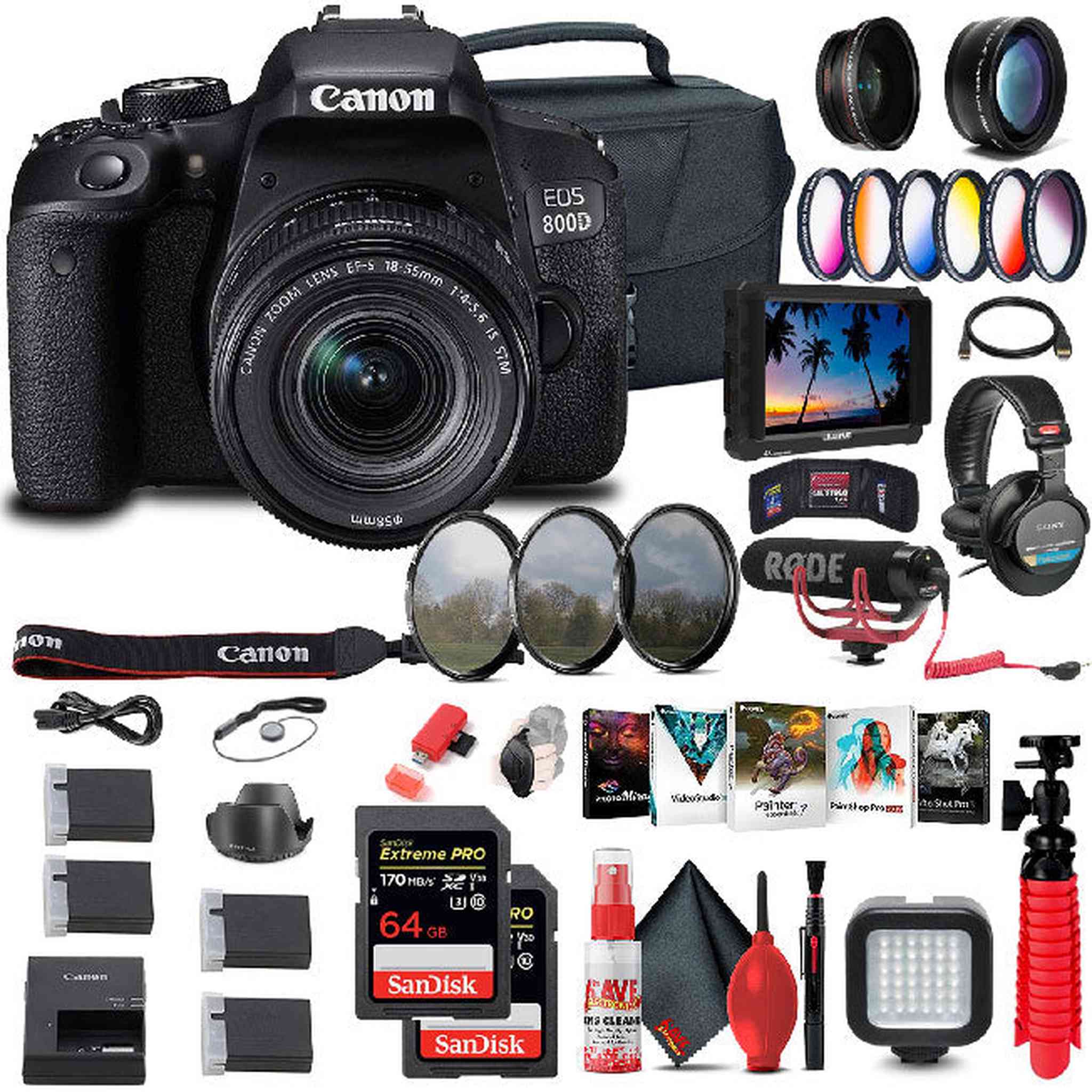 Canon EOS Rebel 800D / T7i DSLR Camera with 18-55 Lens 1895C002 + More - Reconditioned Canon