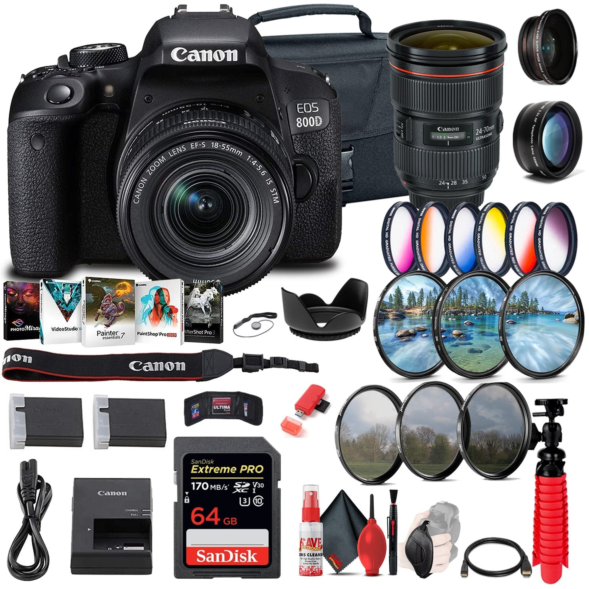 Canon EOS Rebel 800D / T7i DSLR Camera with 18-55 Lens 1895C002 + More - Reconditioned Canon