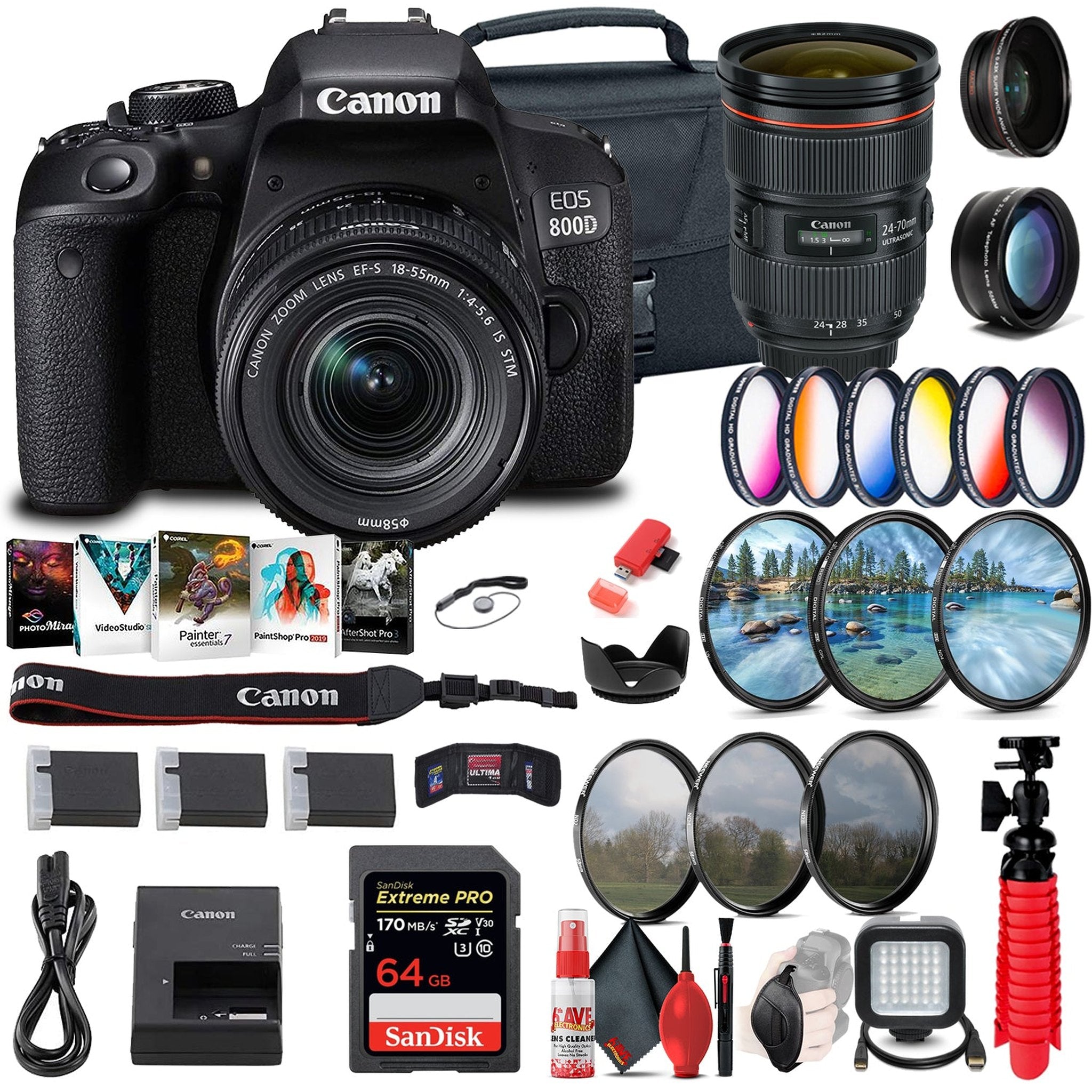 Canon EOS Rebel 800D / T7i DSLR Camera with 18-55 Lens 1895C002 + More - Reconditioned Canon