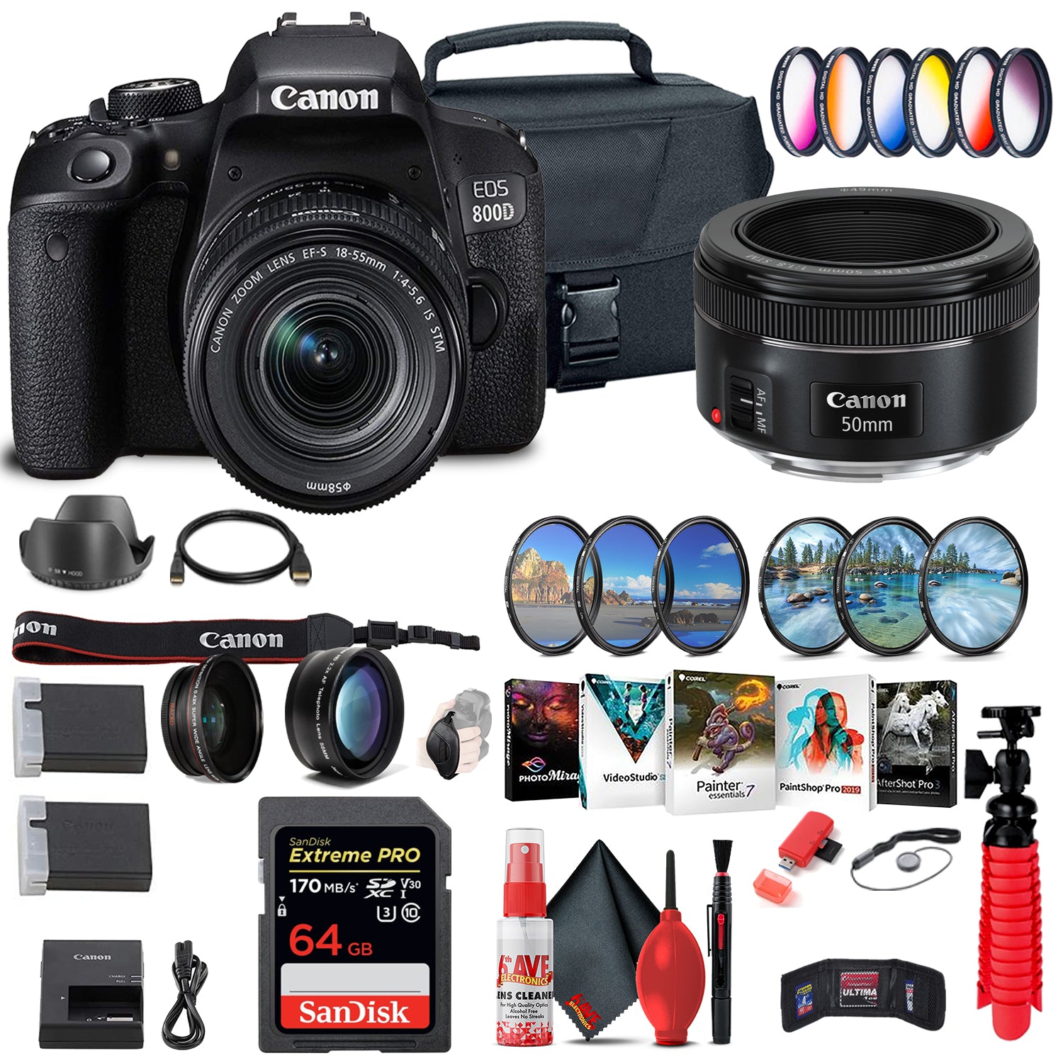 Canon EOS Rebel 800D / T7i DSLR Camera with 18-55 Lens 1895C002 Outdoor Bundle