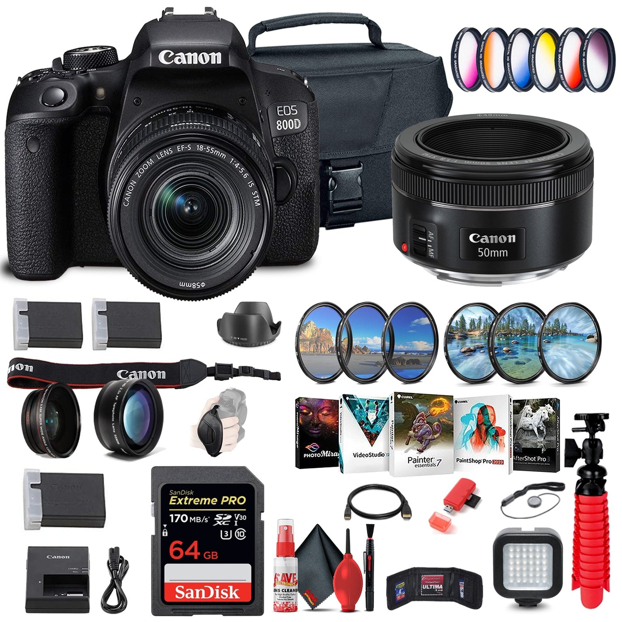 Canon EOS Rebel 800D / T7i DSLR Camera with 18-55 Lens 1895C002 + More - Reconditioned Canon
