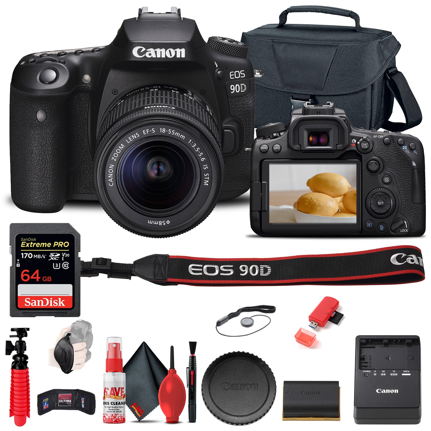 Canon EOS 90D DSLR Camera with 18-55mm Lens (3616C009) + 64GB Memory Card + Case