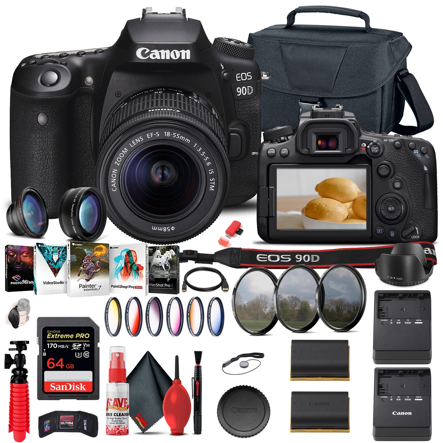 Canon EOS 90D DSLR Camera with 18-55mm Lens (3616C009) + 64GB Memory Card + More